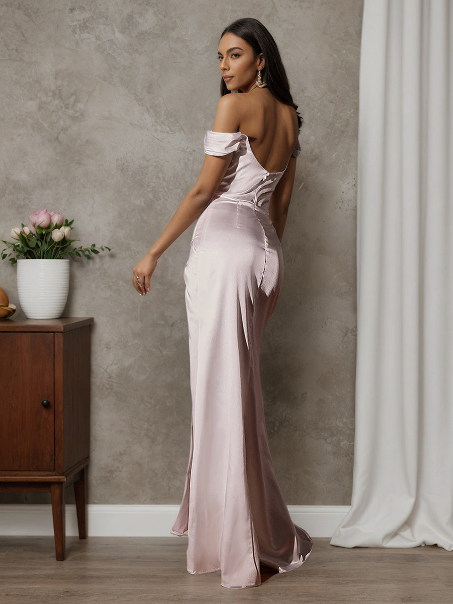 Formal Off The Shoulder Sheath Long Split Wedding Dress Bridal Gown