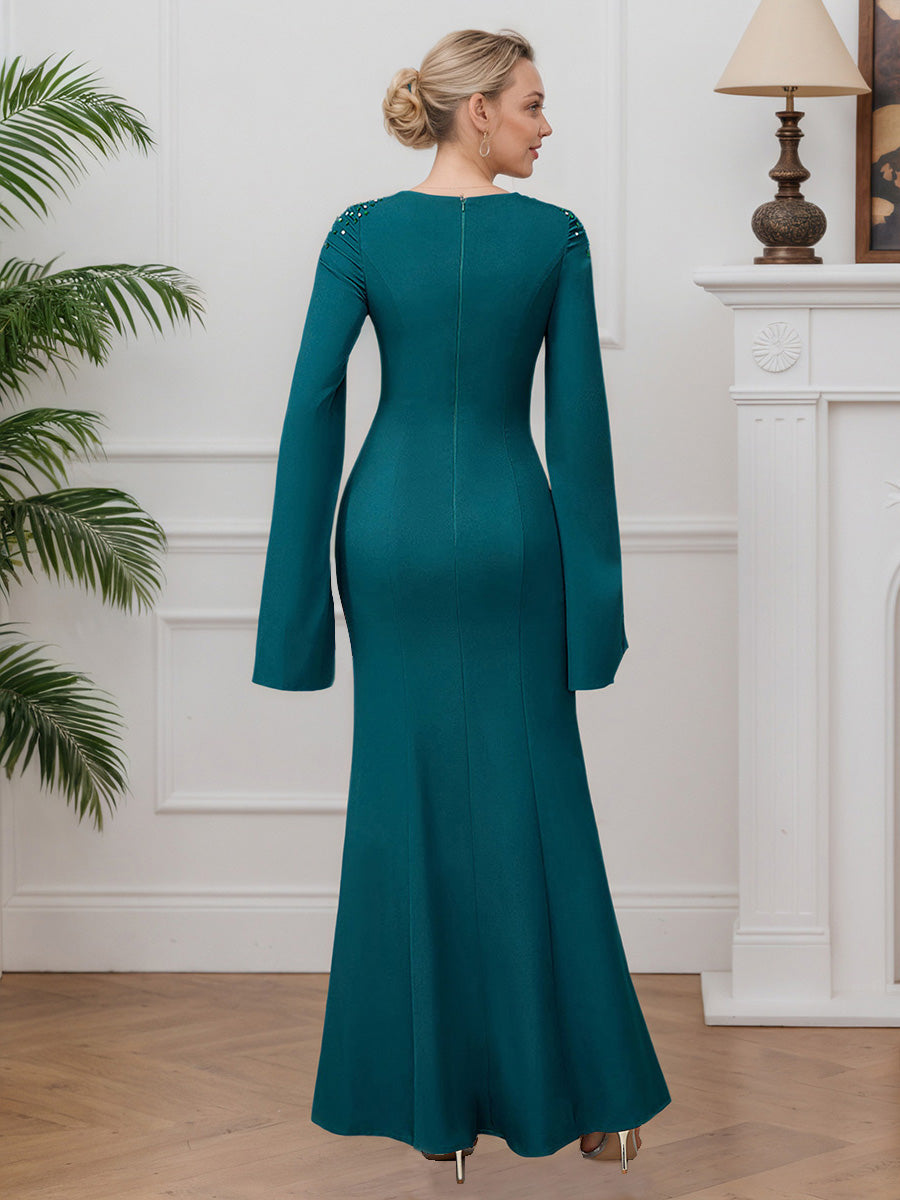 Cicinia Peacock Mother Of The Groom Dress Long Stretch Fabric Beaded Sheath Evening Dresses