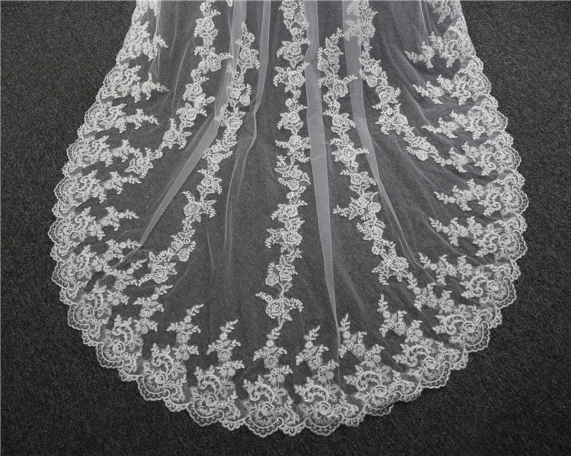 Wedding Veil Two-Tier Tulle Lace Edge Cathedral Veils Appliques TS91030