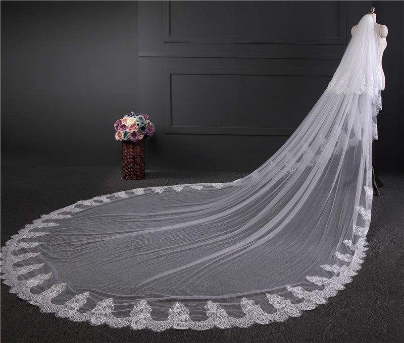Wedding Veil Two-Tier Tulle Lace Edge Cathedral Veils Appliques TS91028