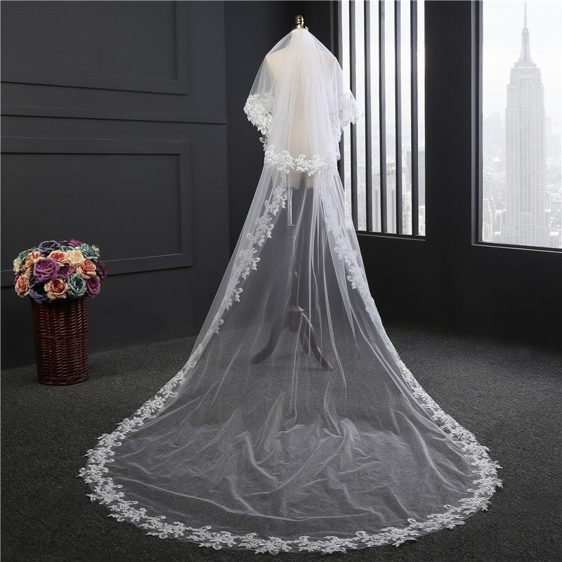 Wedding Veil Two-Tier Tulle Lace Edge Chapel Veils Appliques TS91037