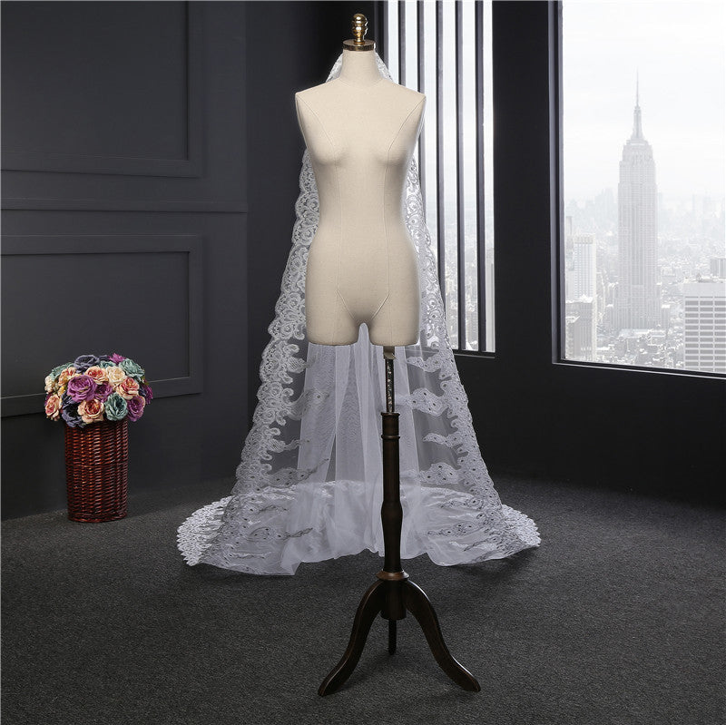Wedding Veil One-Tier Lace Edge Tulle Cathedral Veils Appliques TS9002