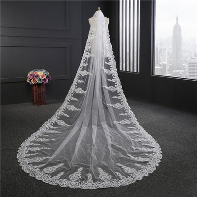 Wedding Veil One-Tier Lace Edge Tulle Cathedral Veils Appliques TS9002