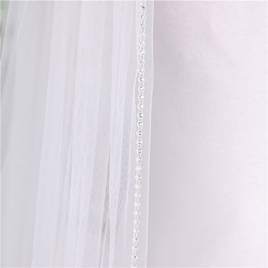 Wedding Veil One-Tier Tulle Beading Edge Chapel Veils TS91011