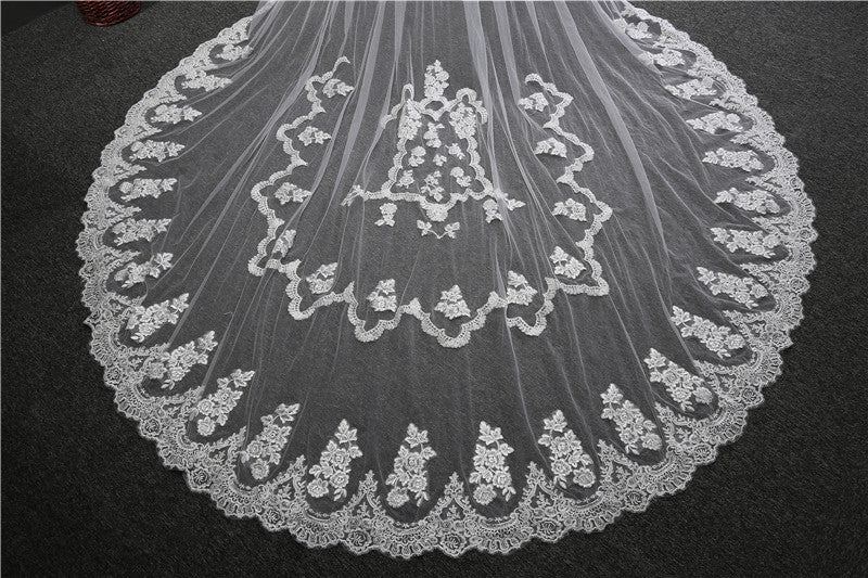 Wedding Veil Two-Tier Tulle Lace Edge Cathedral Veils Appliques TS91010