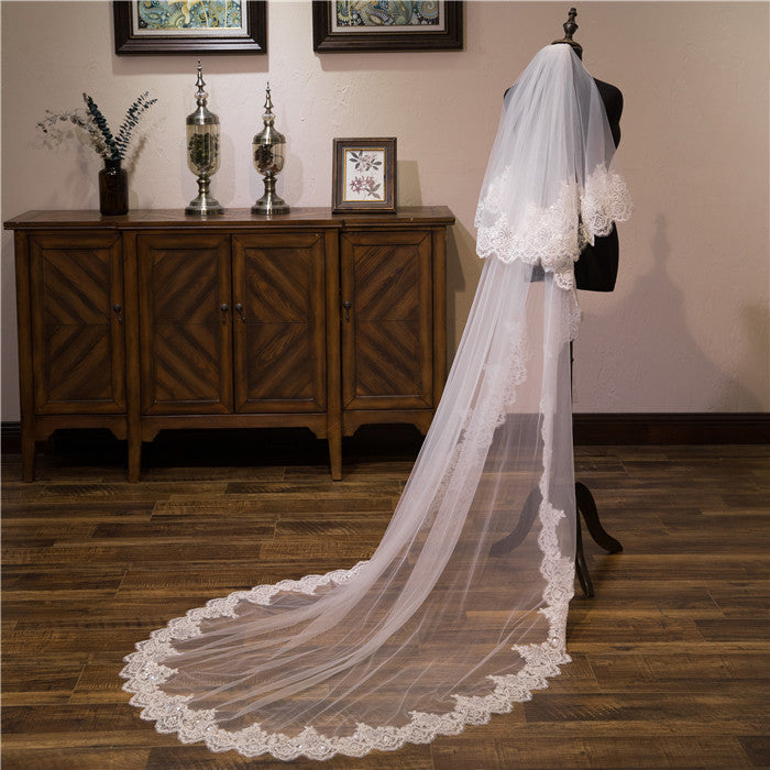 Wedding Veil Two-Tier Tulle Lace Edge Chapel Veils Appliques TS91009