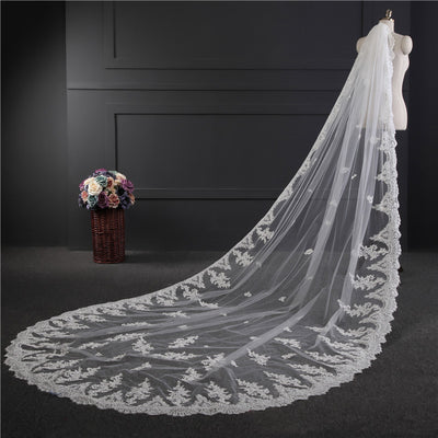 Wedding Veil One-Tier Lace Edge Tulle Cathedral Veils Appliques TS9010