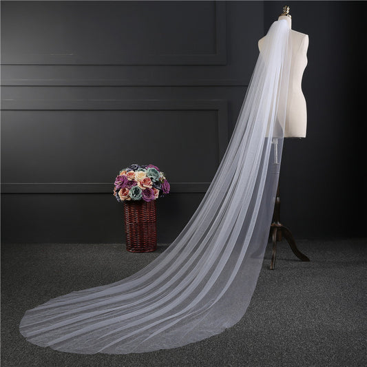Best Wedding Veil One-Tier Cut Edge Tulle Cathedral Veils TS9011