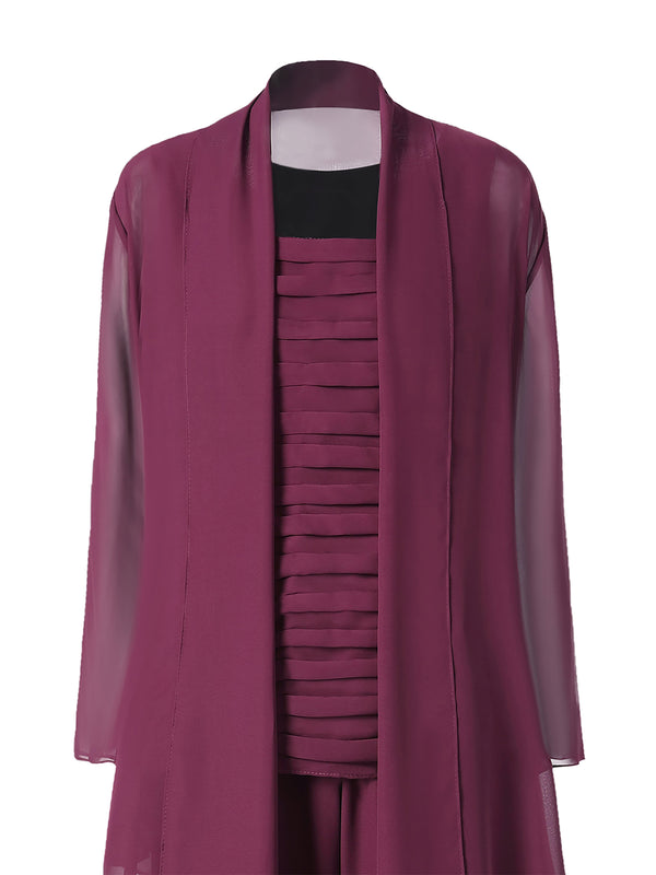 Cicinia Grape Mother Of The Bride Pant Suits With Jacket Plus Size 3 Pieces Chiffon Suit