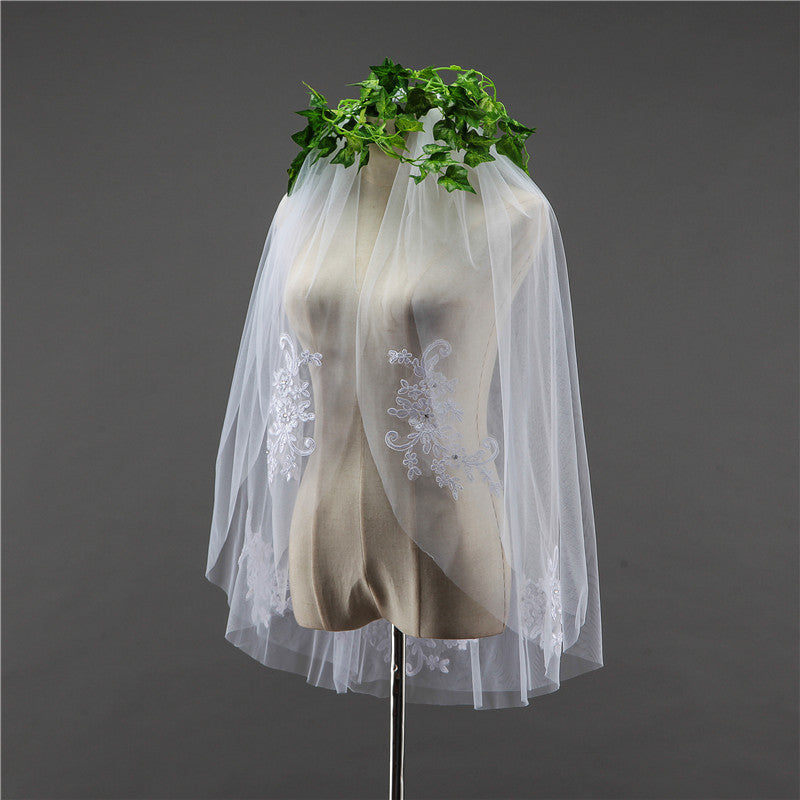 Wedding Veil Two-Tier Tulle Cut Edge Elbow Bridal Veils Appliques TS91031