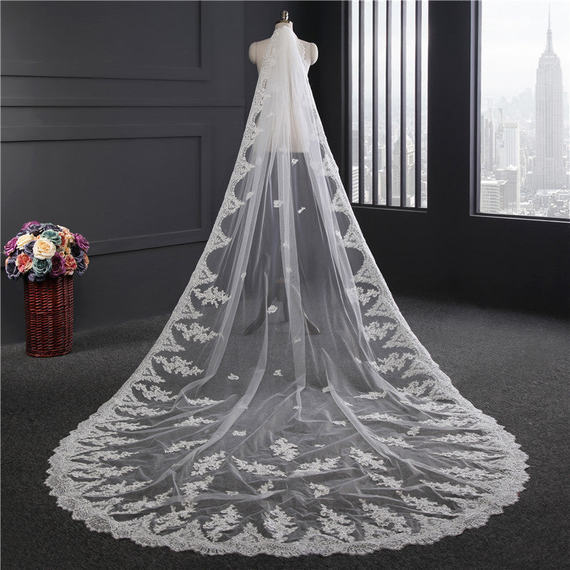 Wedding Veil One-Tier Lace Edge Tulle Cathedral Veils Appliques TS9010