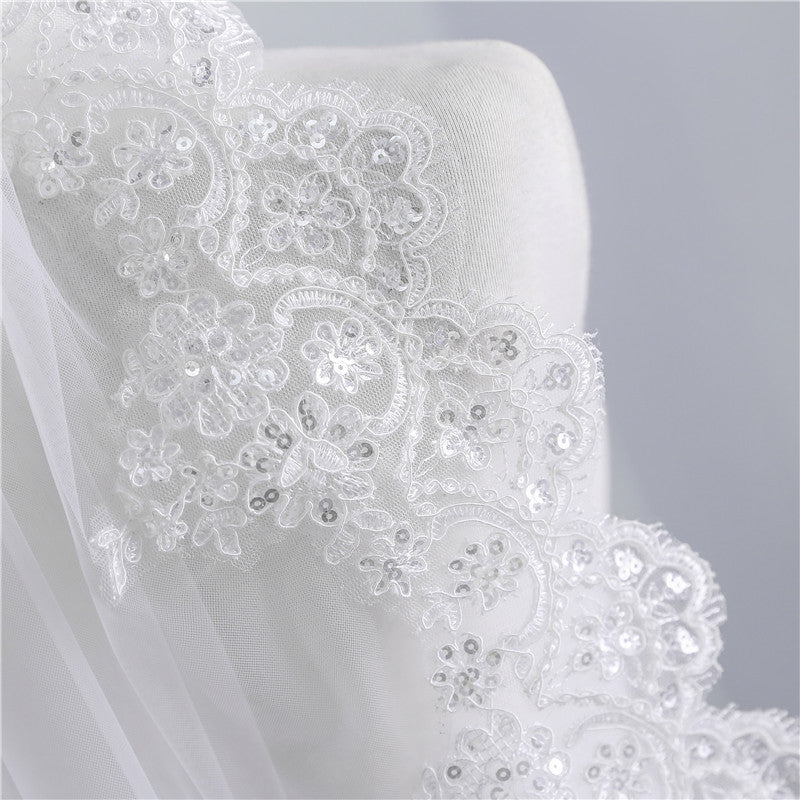 Wedding Veil One-Tier Tulle Lace Edge Elbow Bridal Veils Appliques TS91026