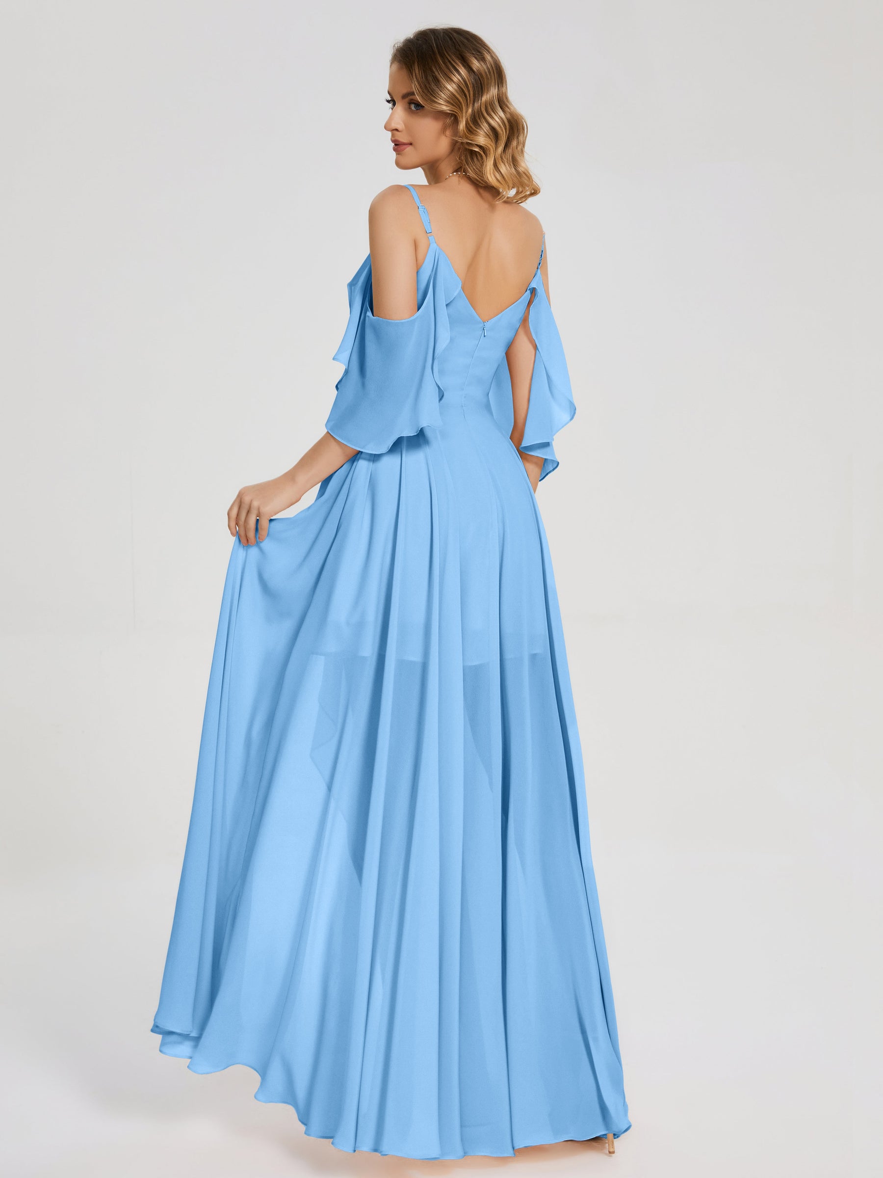 Off the Shoulder Ruffles Chiffon Prom Dress