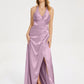 V-neck V-back Soft Satin Prom Dress with Training