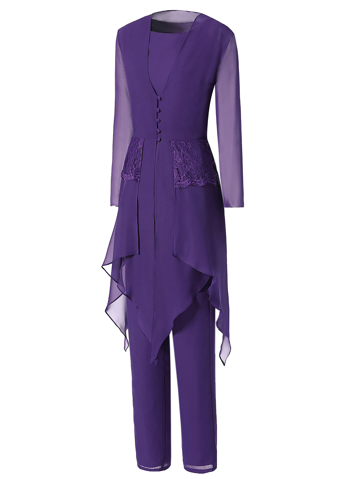 Cicinia Grape Mother Of The Bride Dress Long Chiffon A-line Tea Length V-neck Sequined Lace