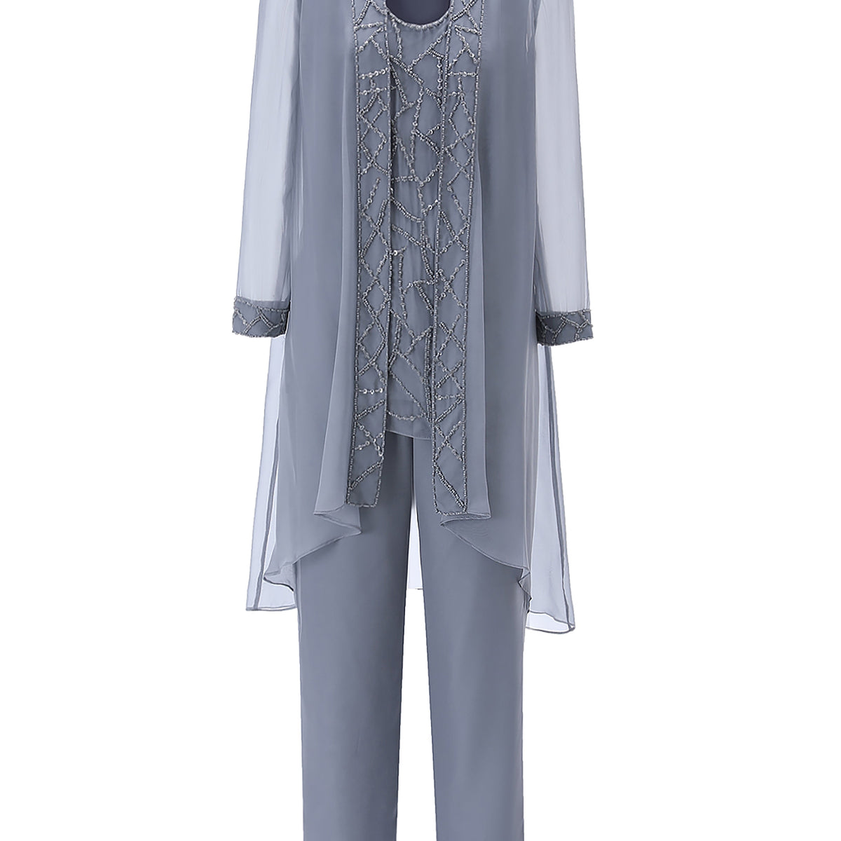 floral chiffon mother of the bride dress pant suits Elegant Chiffon Mother Of The Bride Pants Suits Slit Long Sleeves Boho Wedding Guest Gowns Gray Lace Applique Causal Simple Groom Mom Prom Party Dress