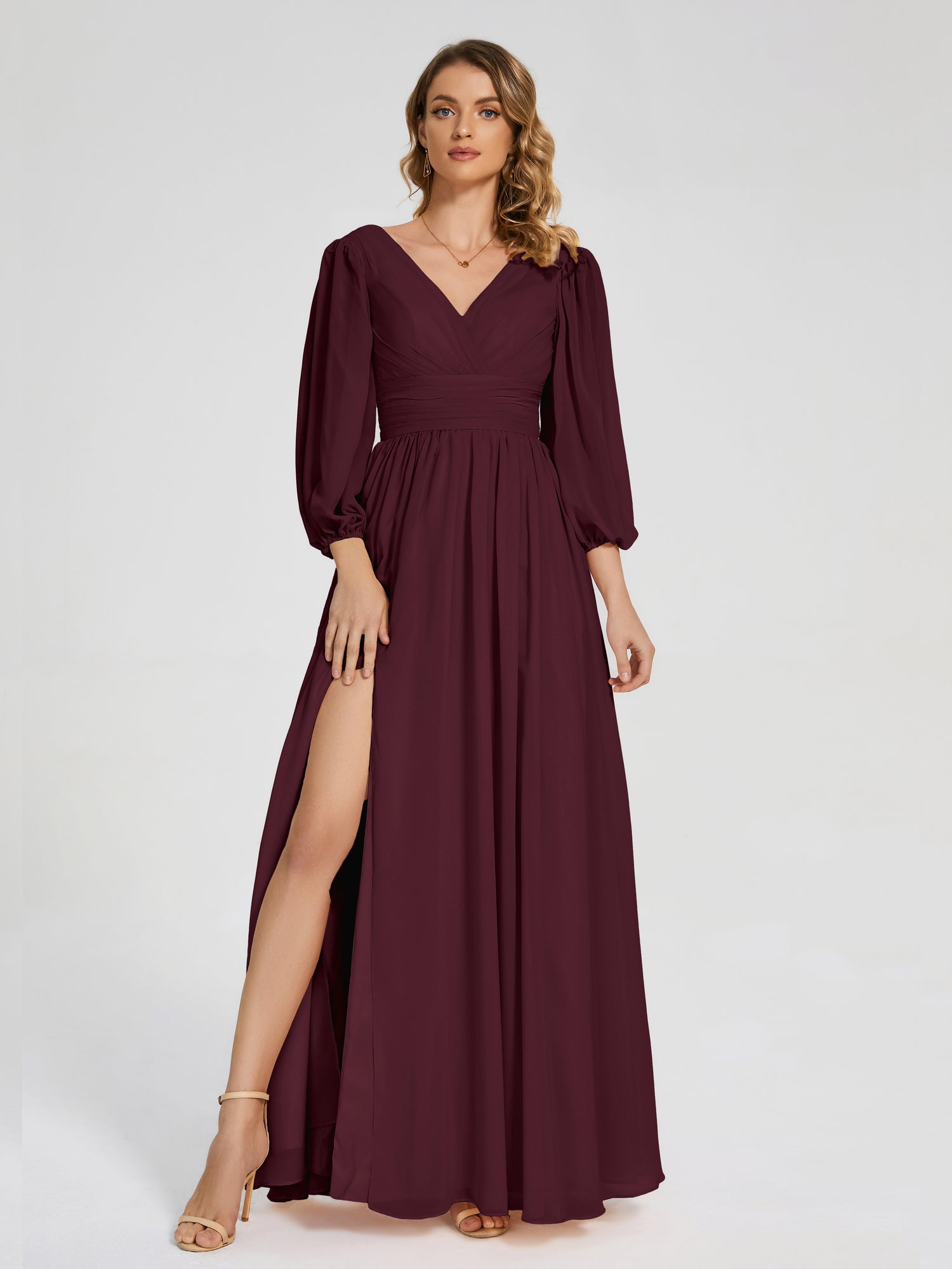 Journey Long Sleeves V-neck Bridesmaid Dress with Side Slit