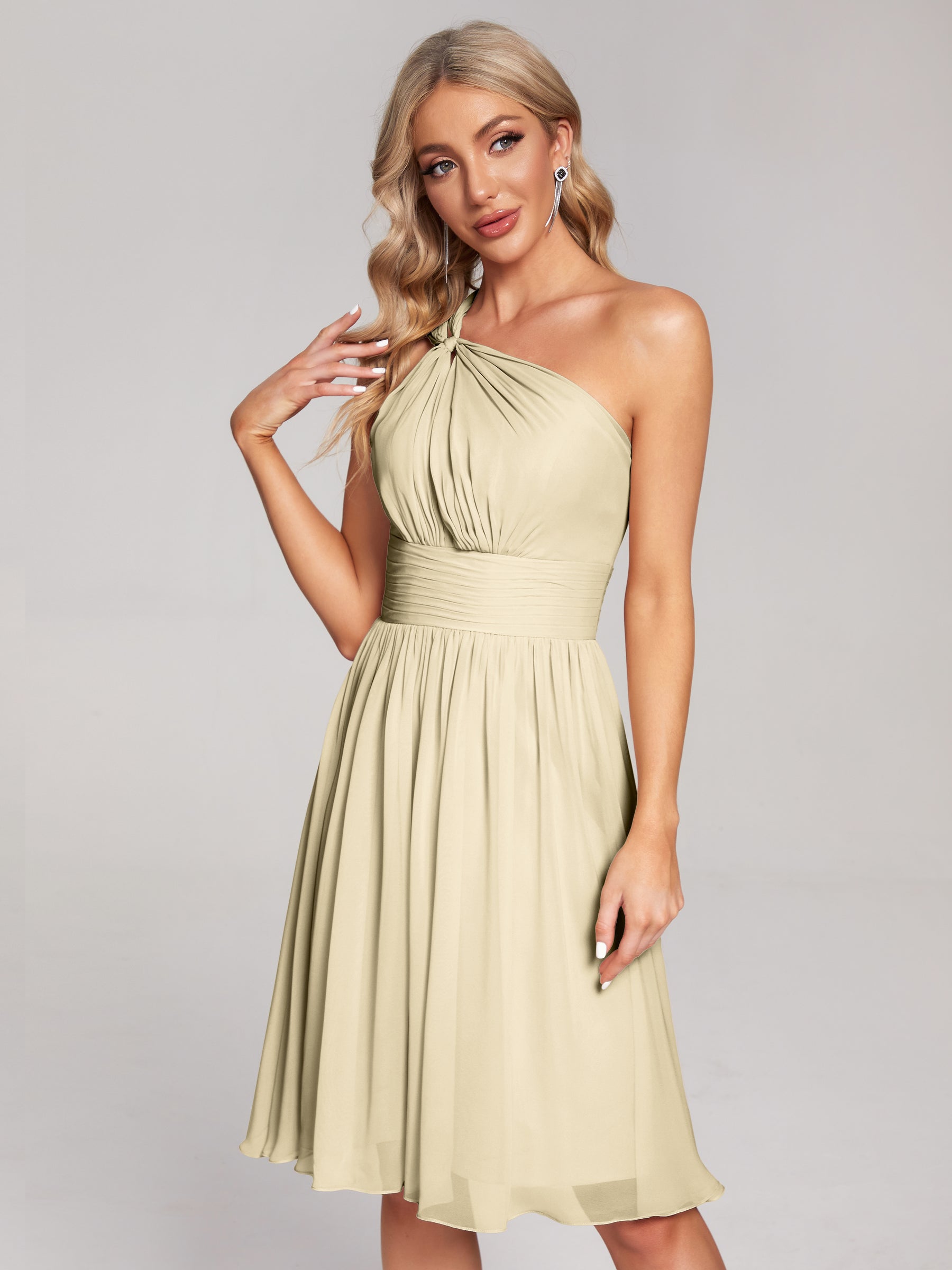 Arielle One Shoulder Knee Length Chiffon Bridesmaid Dress