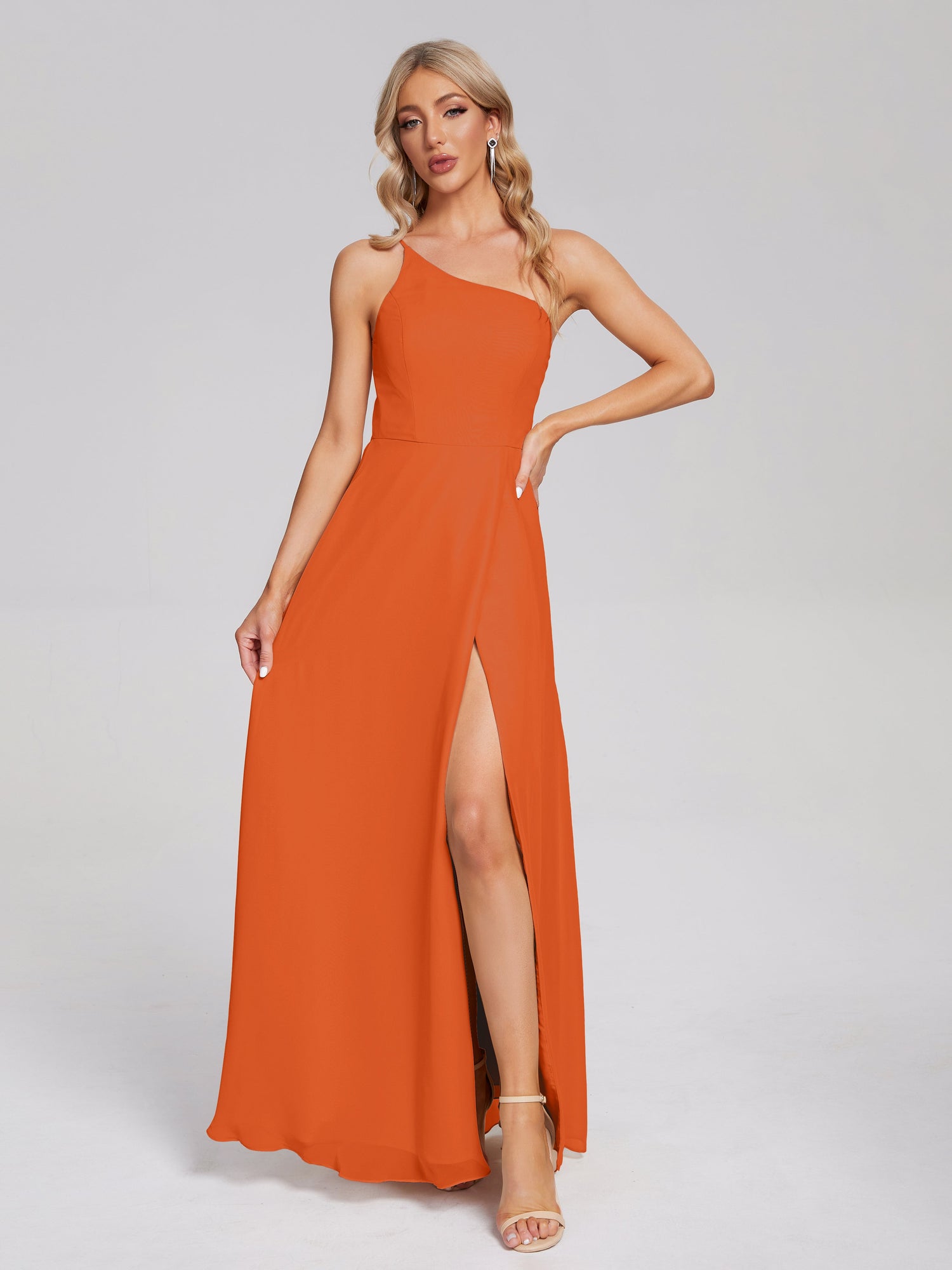 burnt orange one shoulder dress