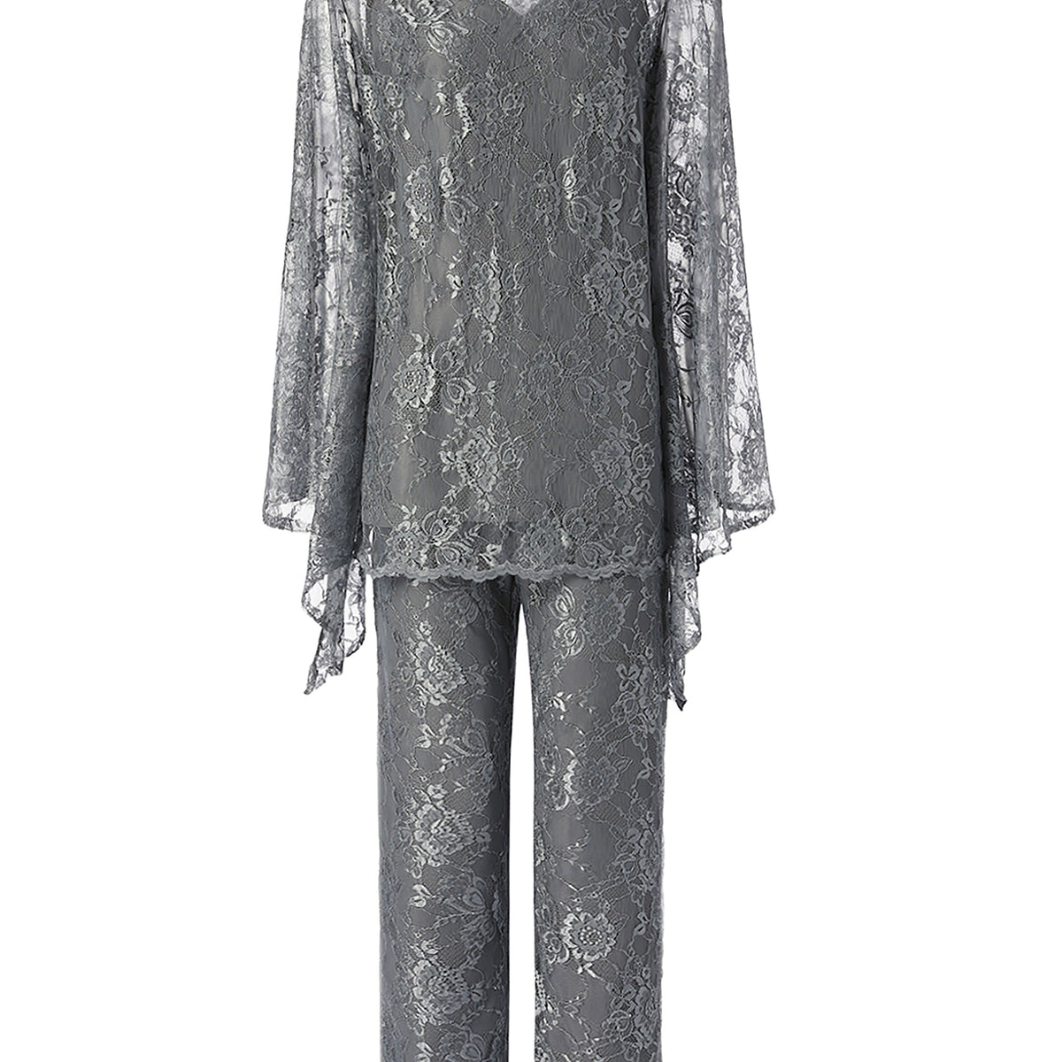See-Through Sleeves Chiffon Lace Mother of the Bride Dress Pant