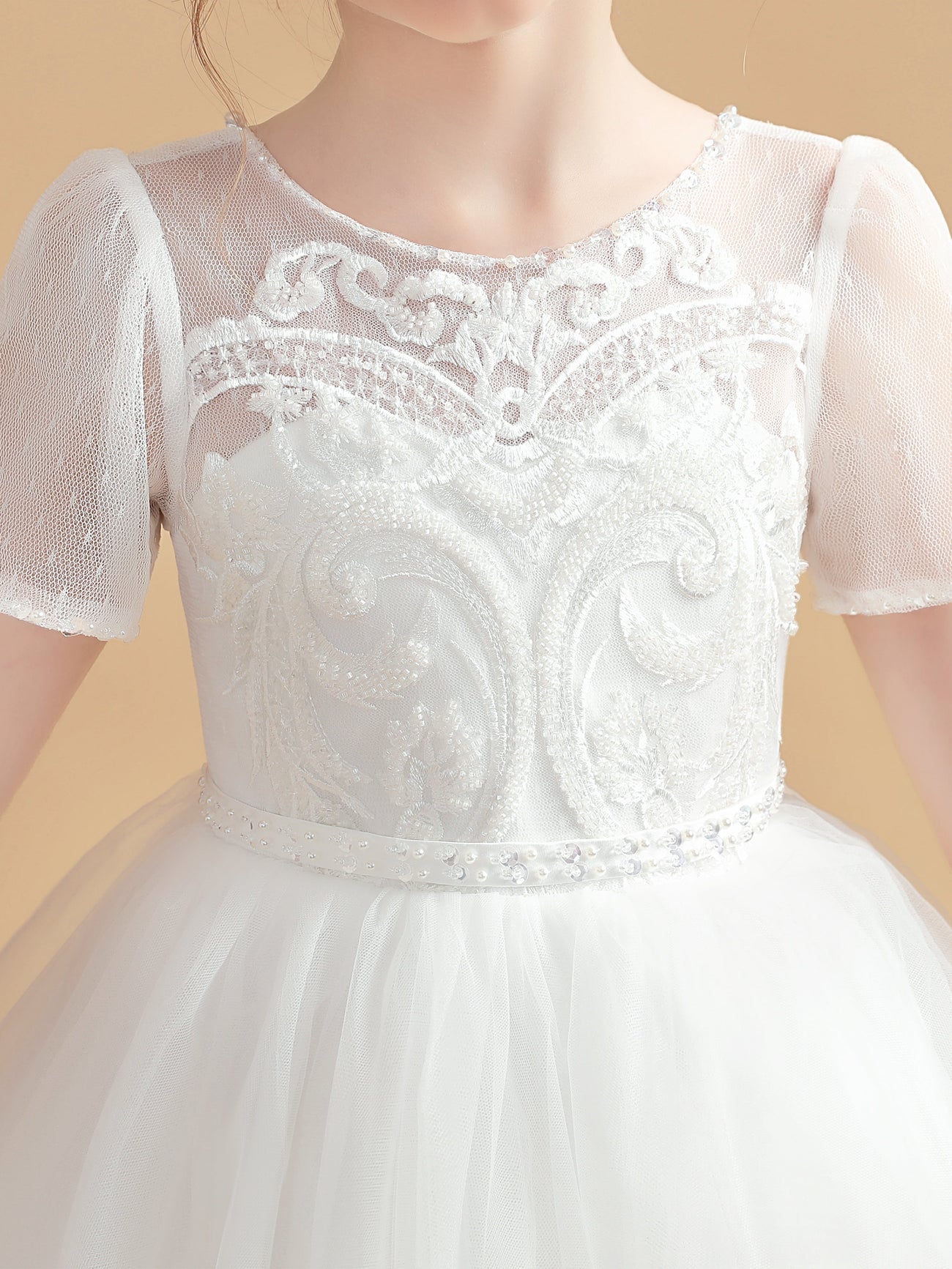 Long Sleeves Tulle Dresses with Appliqued Orchid