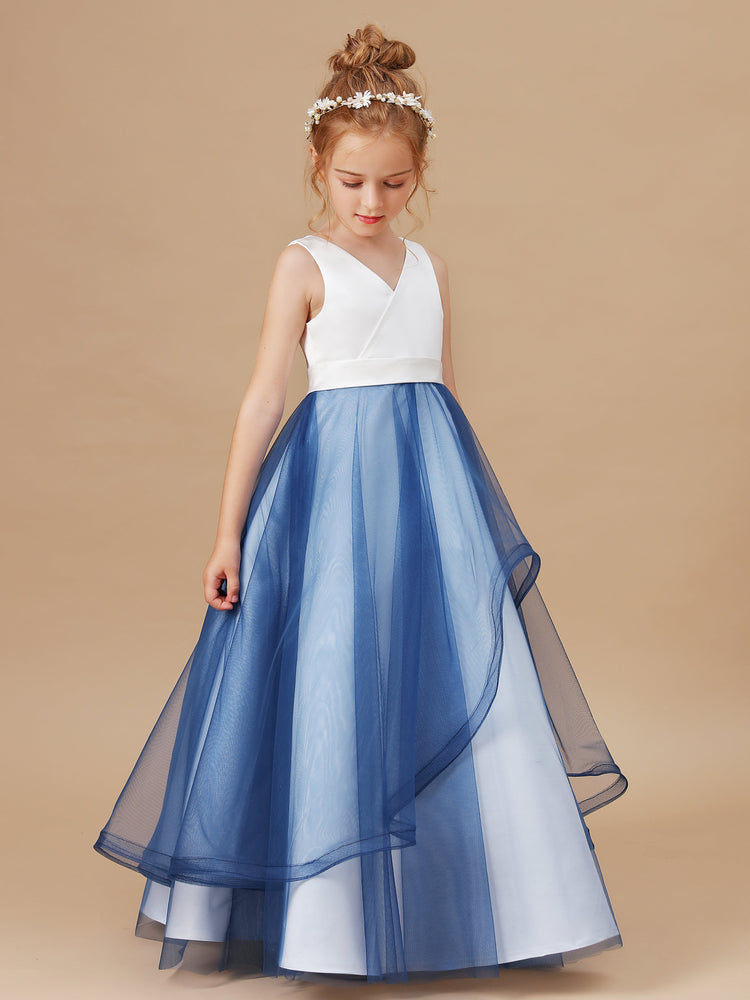 Sleeveless Vneck Tulle Stain Flower Girl Dresses