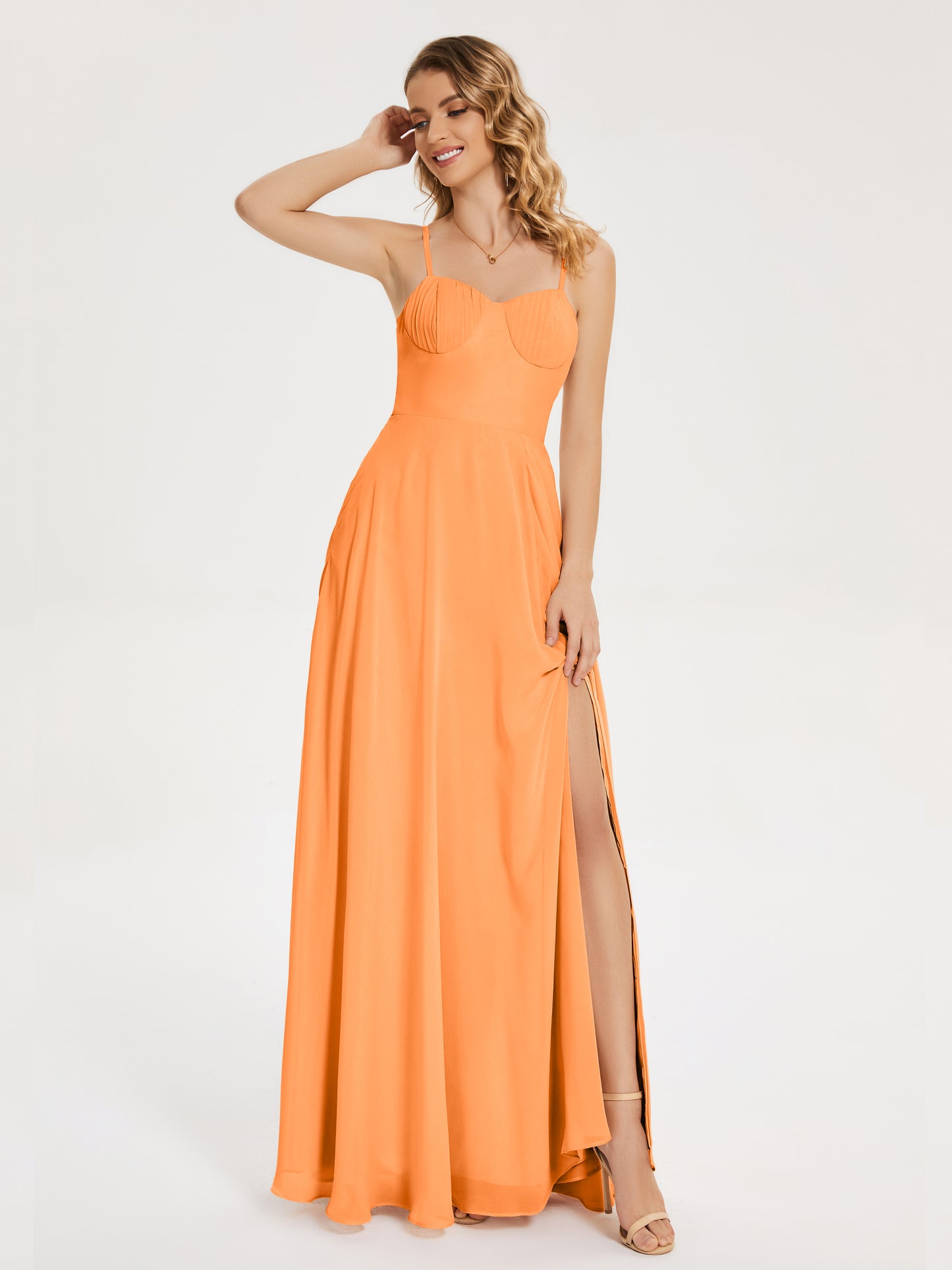 Ruth Spaghetti Straps A-line Bridesmaid Dress with Slit