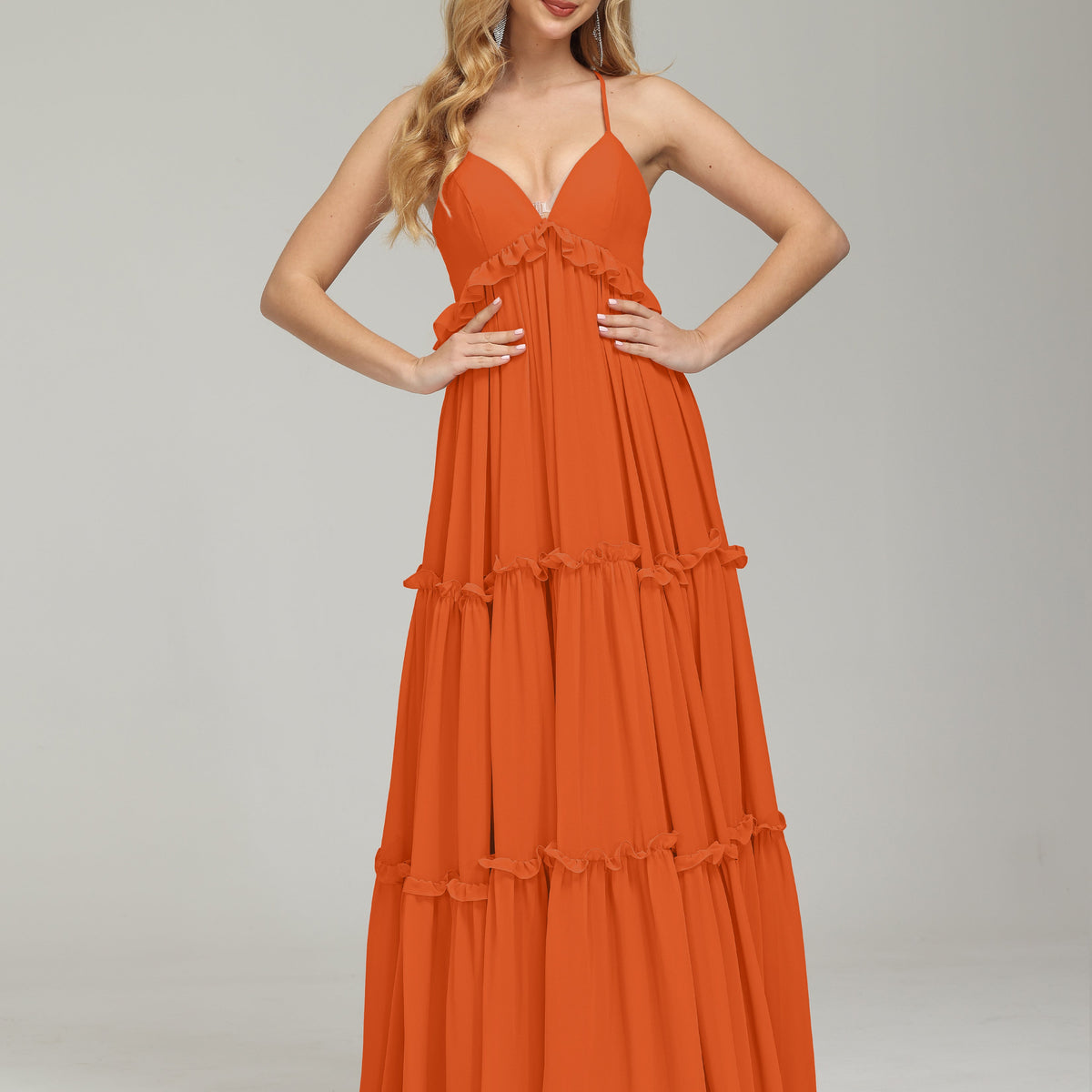 low cut empire waist dress Backless V-neck Empire Waist Prom Dress, Orange