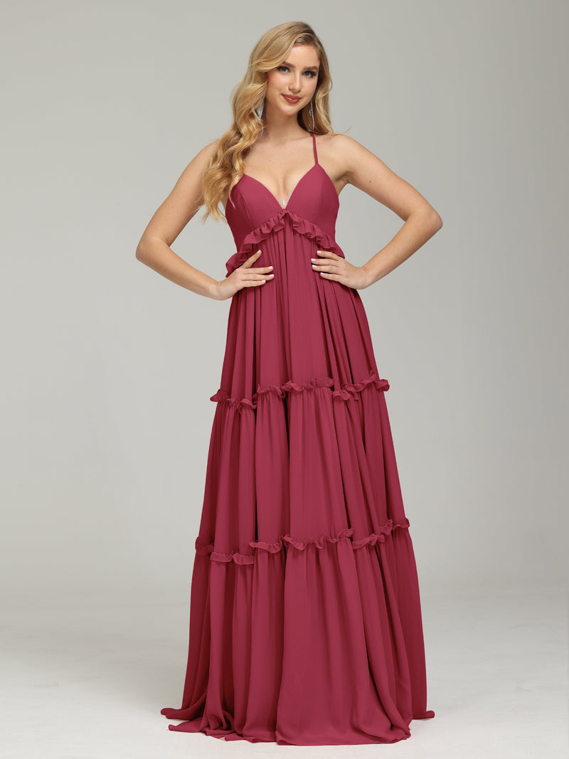 V-neck Empire Waist Chiffon Bridesmaid Dress main image 0