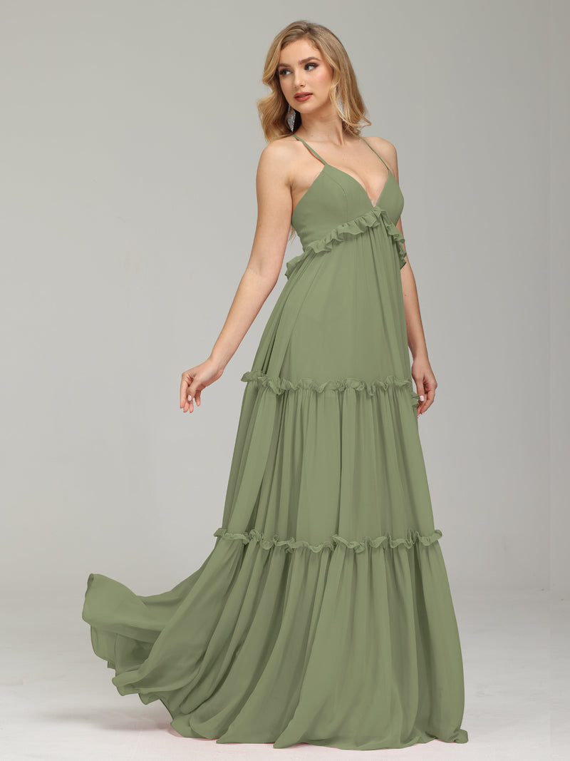 Maxi Chiffon Bridesmaid Dresses with V Neck Emerald Plus Size