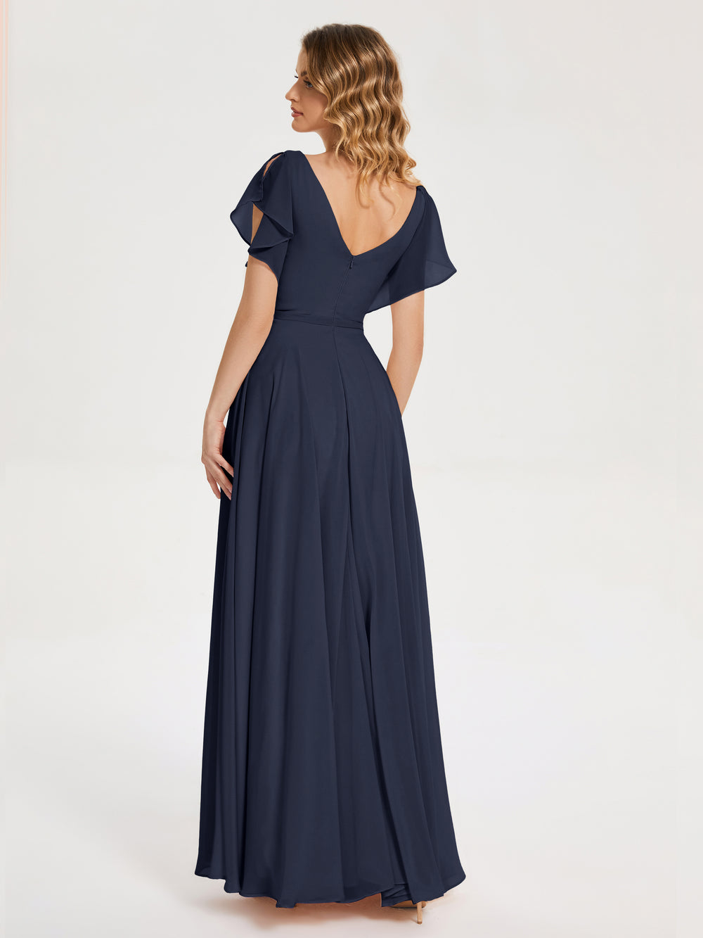 Chiffon V Neck A Line Ruffles Pleated Bridesmaid Dresses main image 1