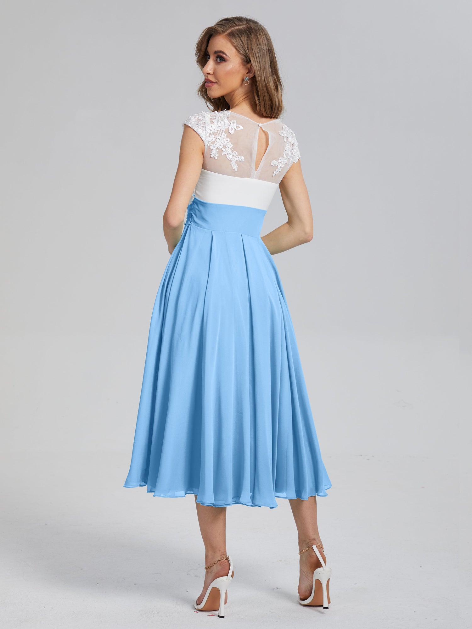 72 Colors: V-neck Tea Length Mother of the Bride Dress