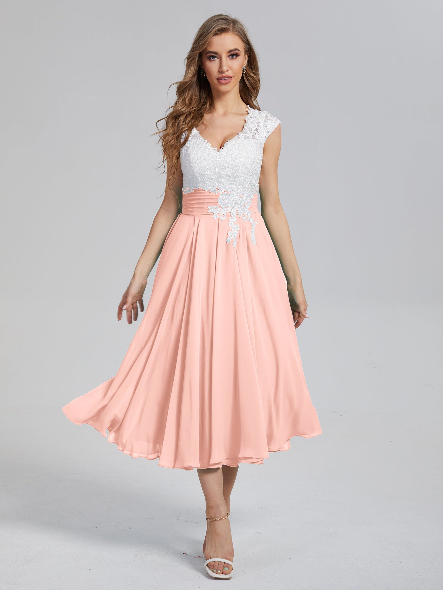 Coral mother of the cheap bride dresses tea length
