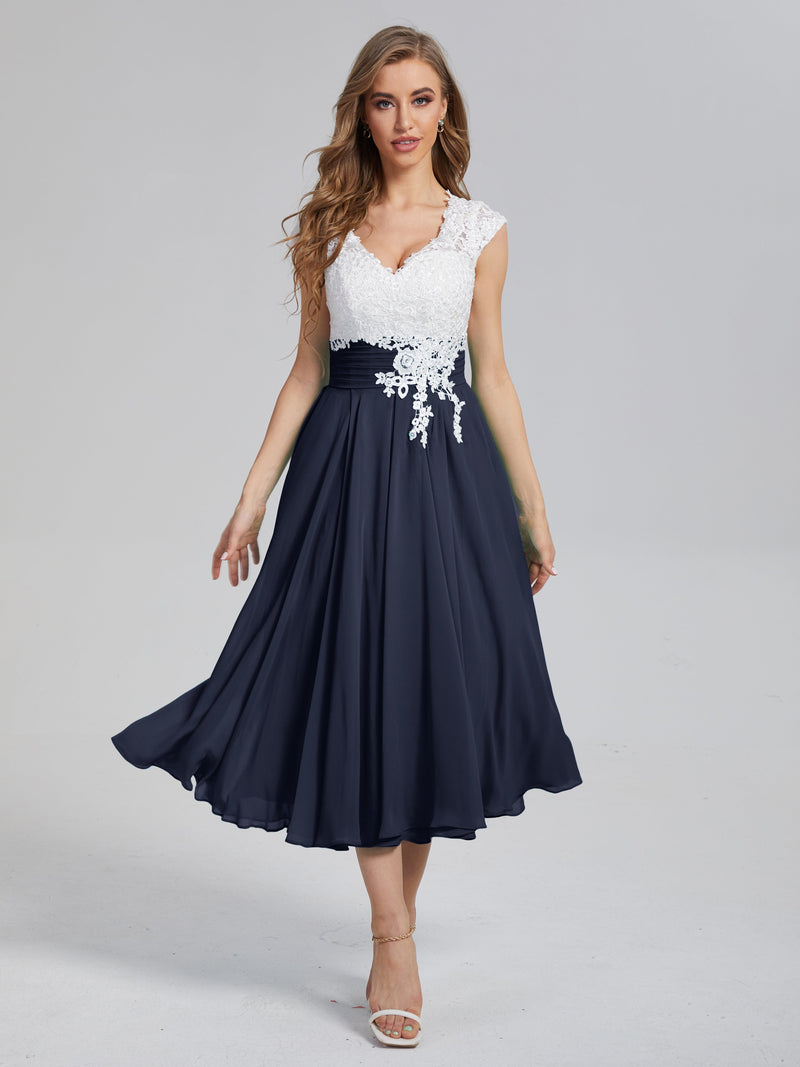 Cicinia Dark Navy Mother Of The Bride Dress With Sleeves Plus Size Long Chiffon A-line Ankle Length Shawl Collar main image 1