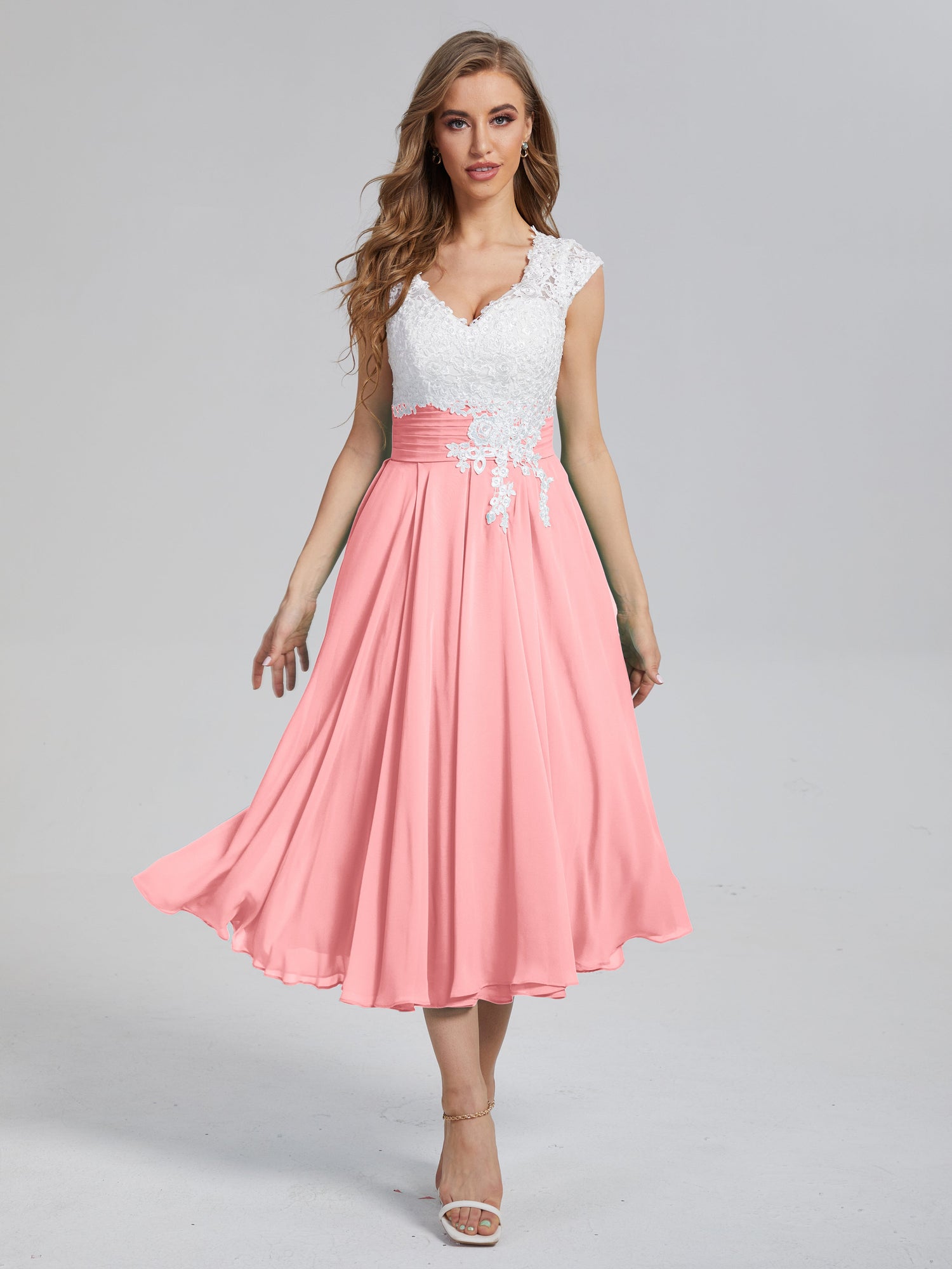 72 Colors V neck Tea Length Mother of the Bride Dress Cicinia