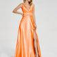 V-neck V-back Soft Satin Prom Dress with Training