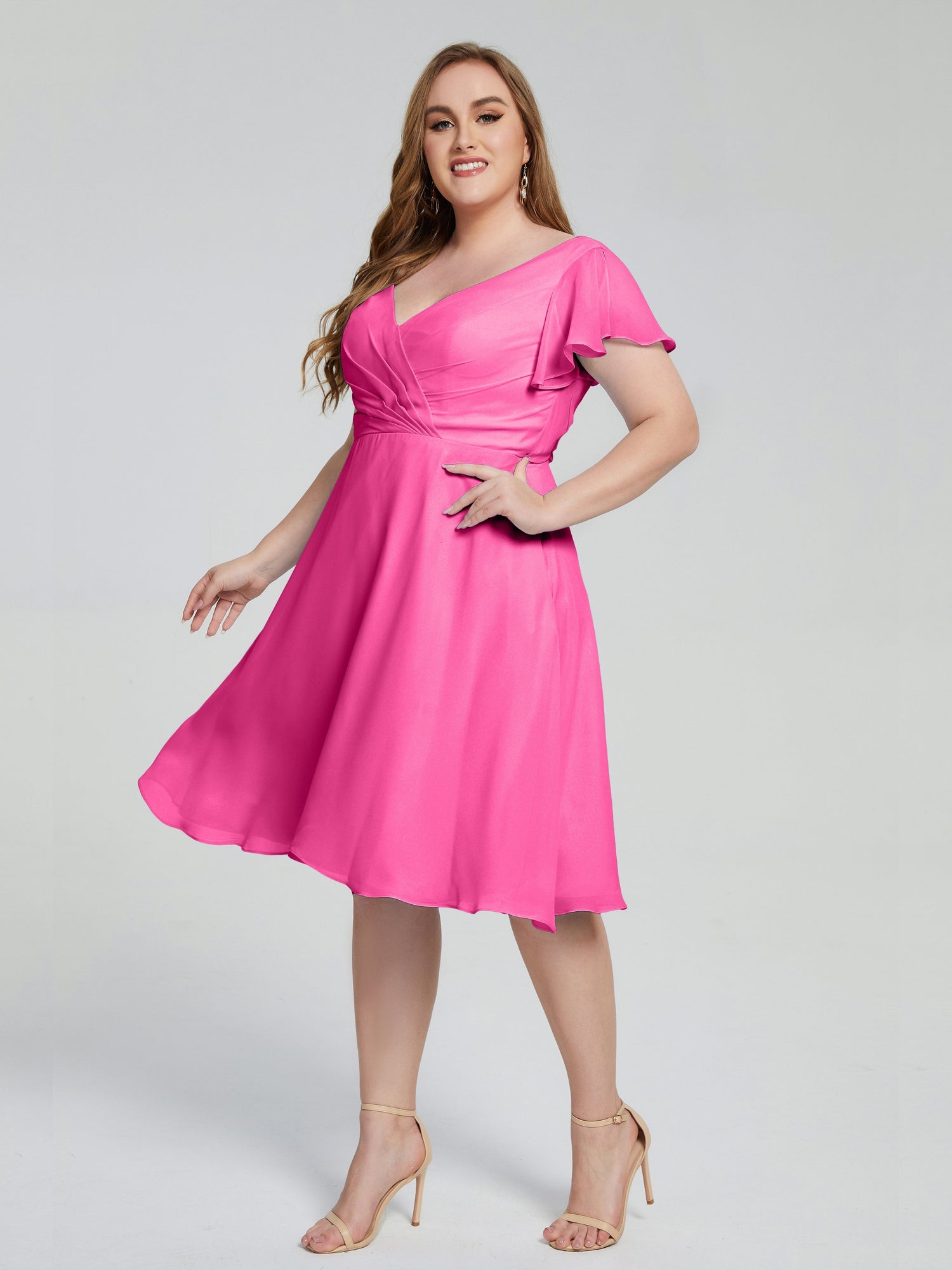 66 Colors: Adorable V Neck Ruffles Bridesmaid Dresses