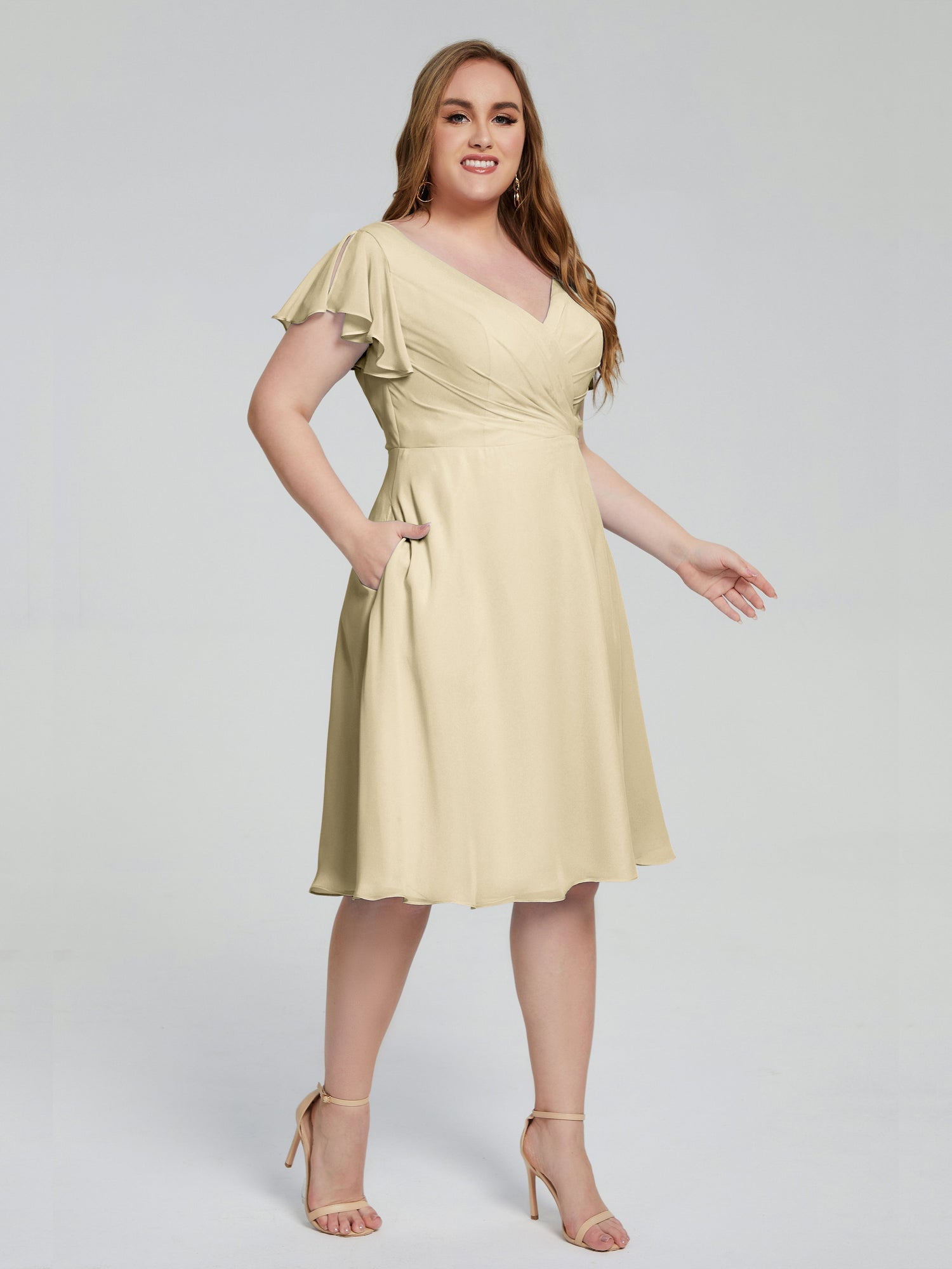 Alina Affordable Plus Size Short Bridesmaid Dresses with Sleeves