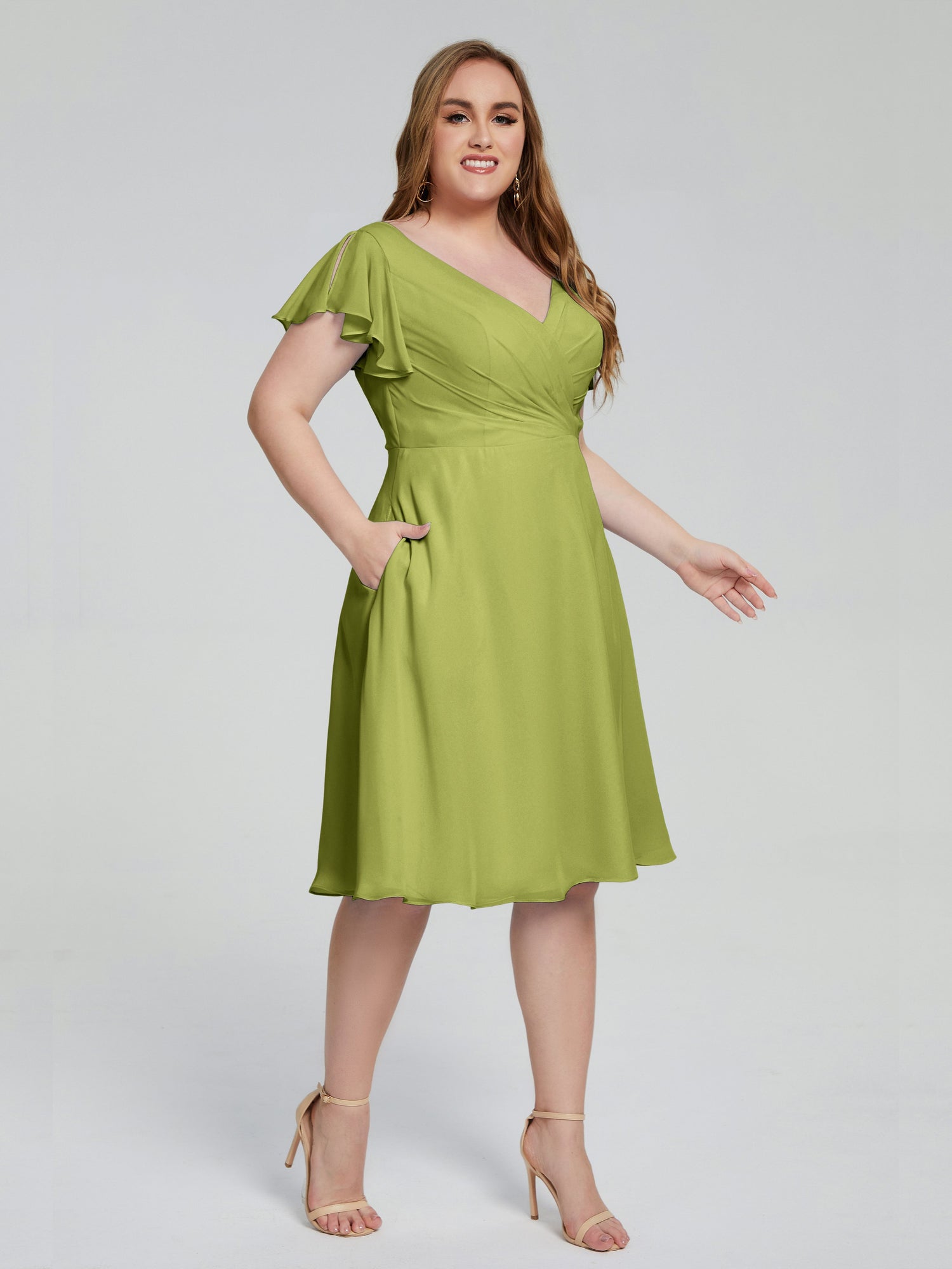 Alina Affordable Plus Size Short Bridesmaid Dresses with Sleeves