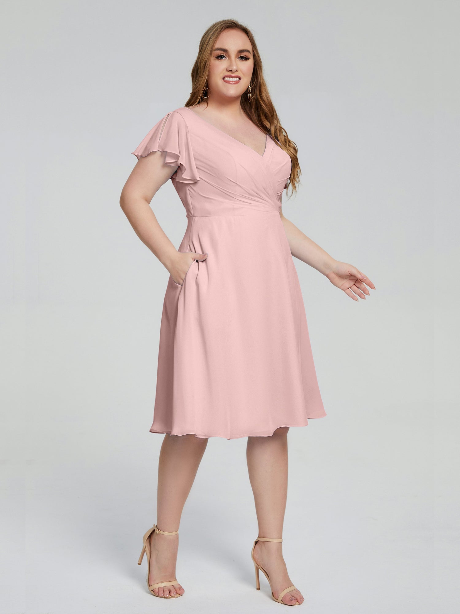 Alina Affordable Plus Size Short Bridesmaid Dresses with Sleeves