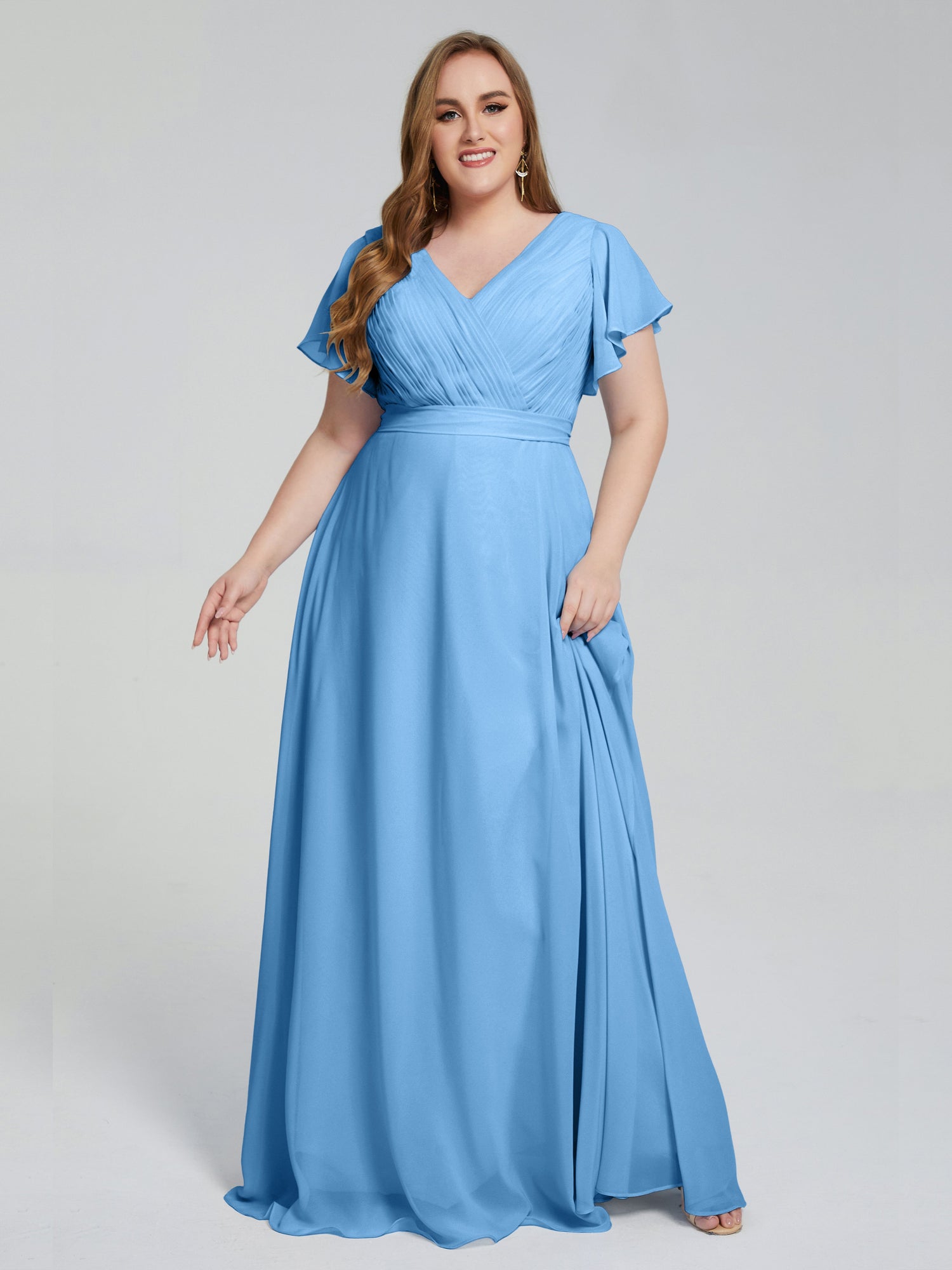 Colors: Adorable V Neck Ruffles Bridesmaid Dresses Cicinia