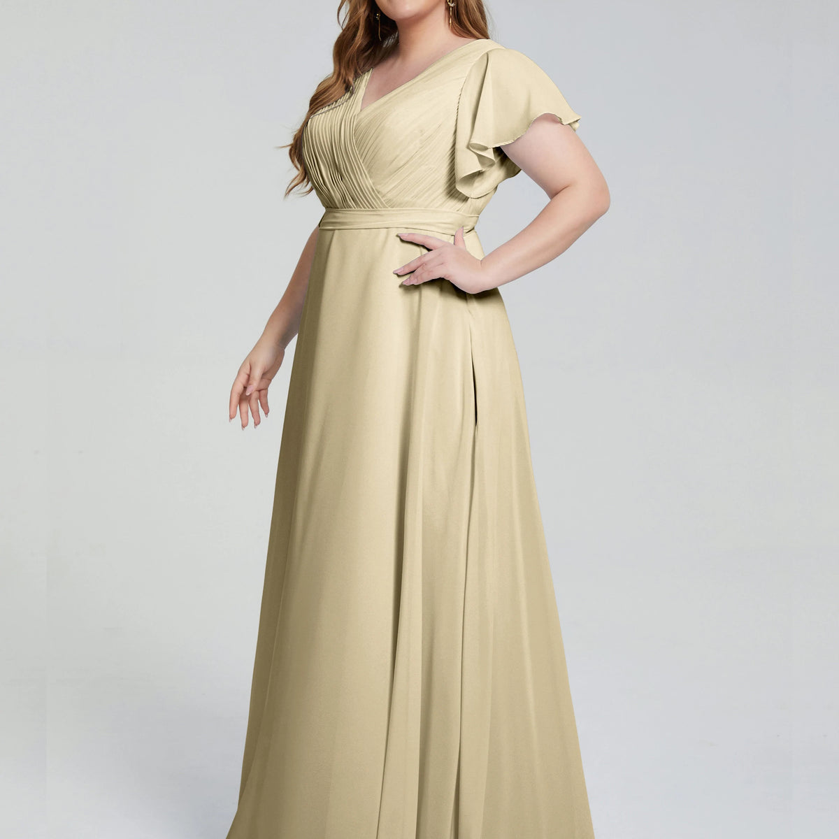 66 Colors: Adorable V Neck Ruffles Bridesmaid Dresses