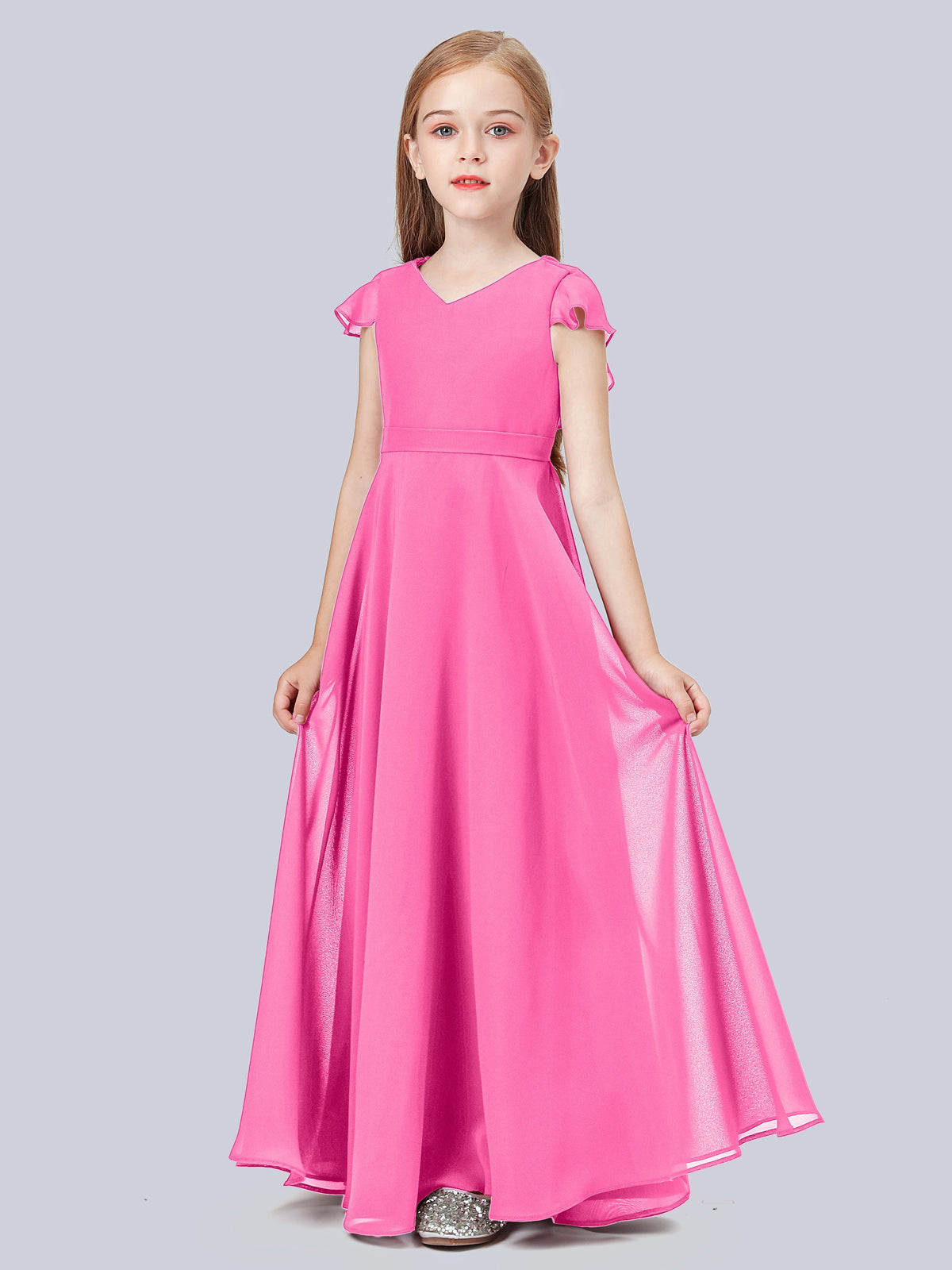 Lace Top Halter Neck Chiffon Long Junior Bridesmaid Dress Moss