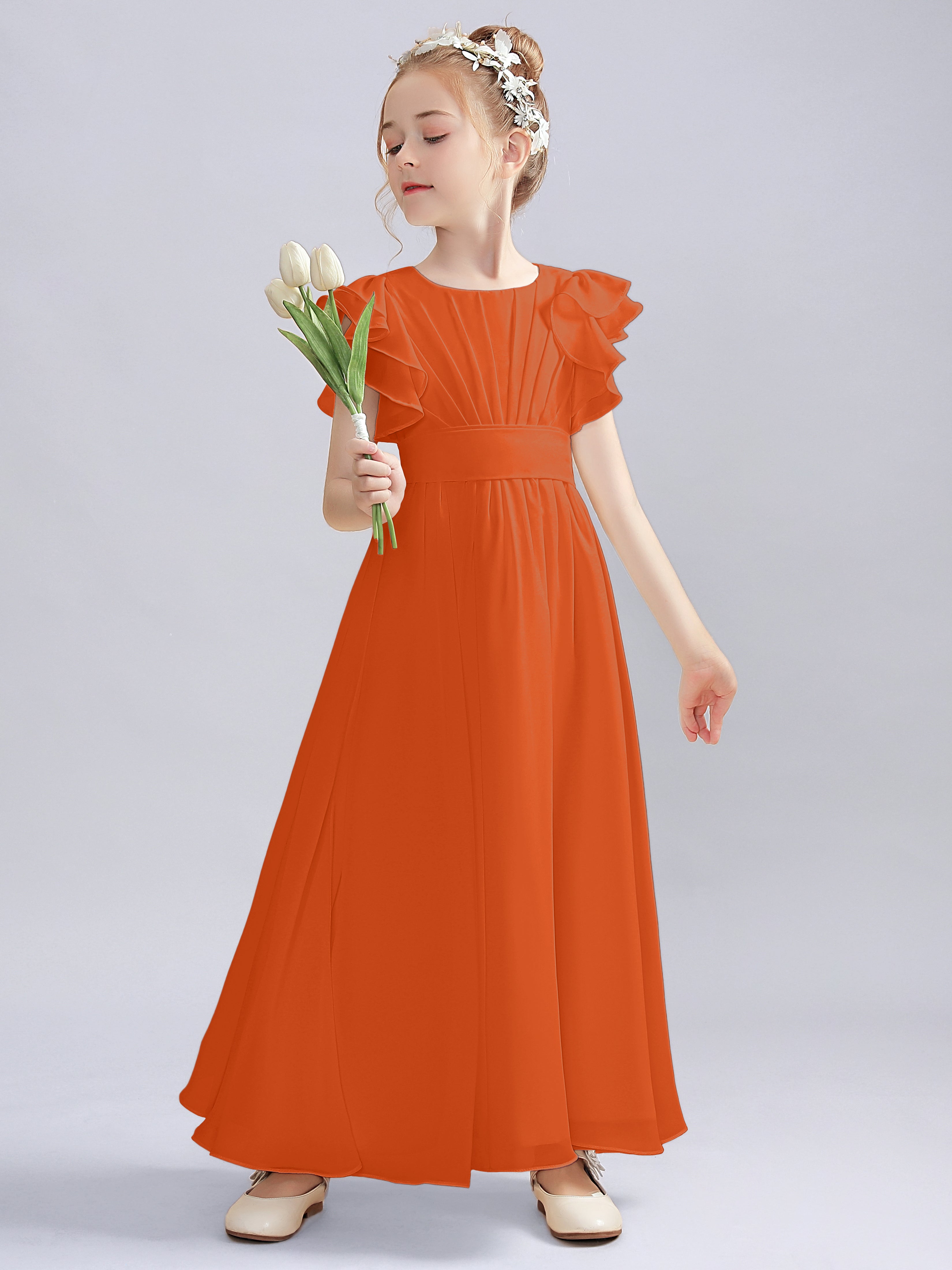junior bridesmaid dresses burnt orange Junior Bridesmaid Formal Gown HEWEGO Girls Junior Bridesmaid Dress Square Neck Short Sleeve Chiffon Flower Girl Dress For Weddings Junior Bridesmaid Dresses For Girls