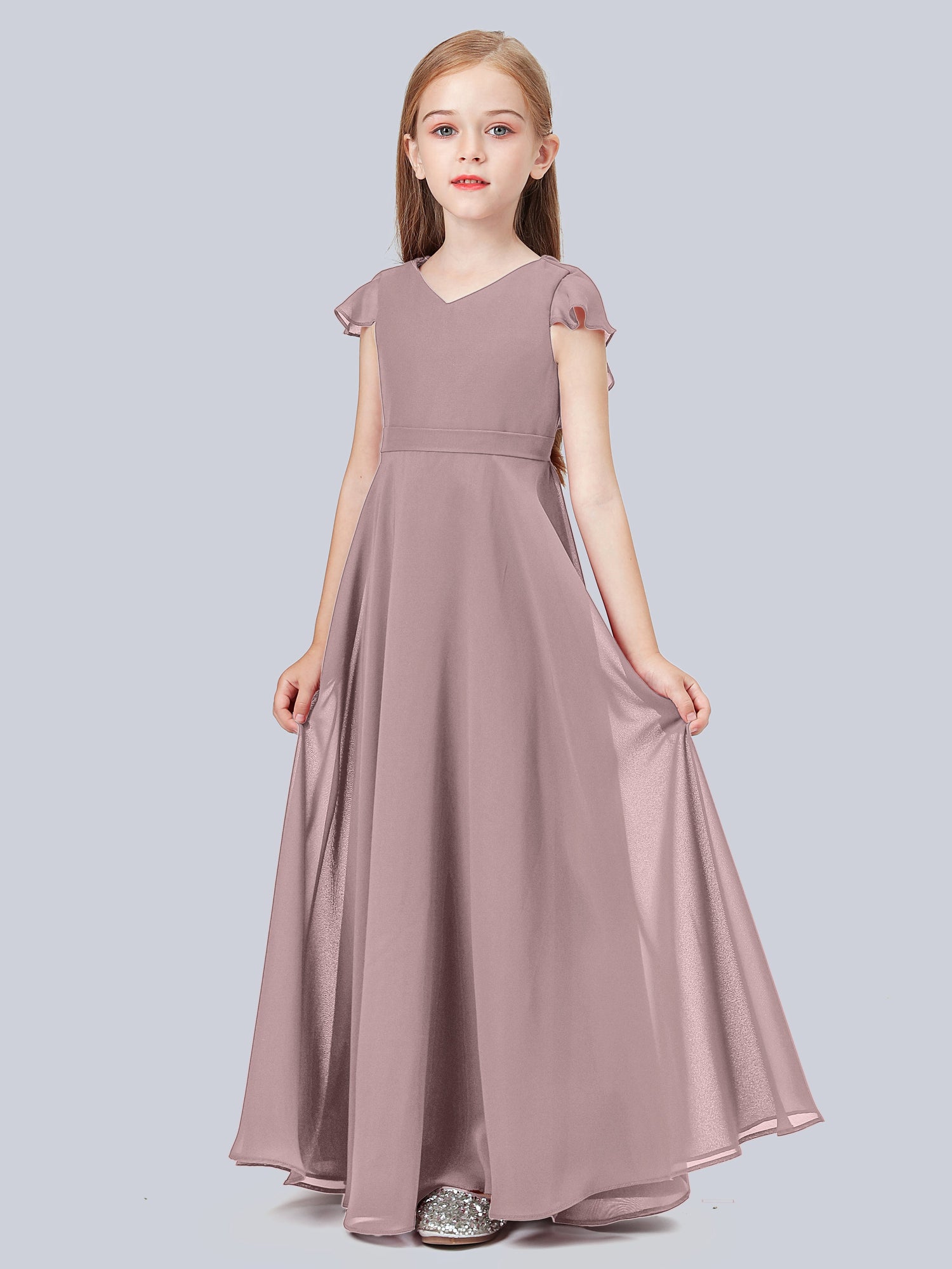 Chiffon Junior Bridesmaid Dress with Cap Sleeves