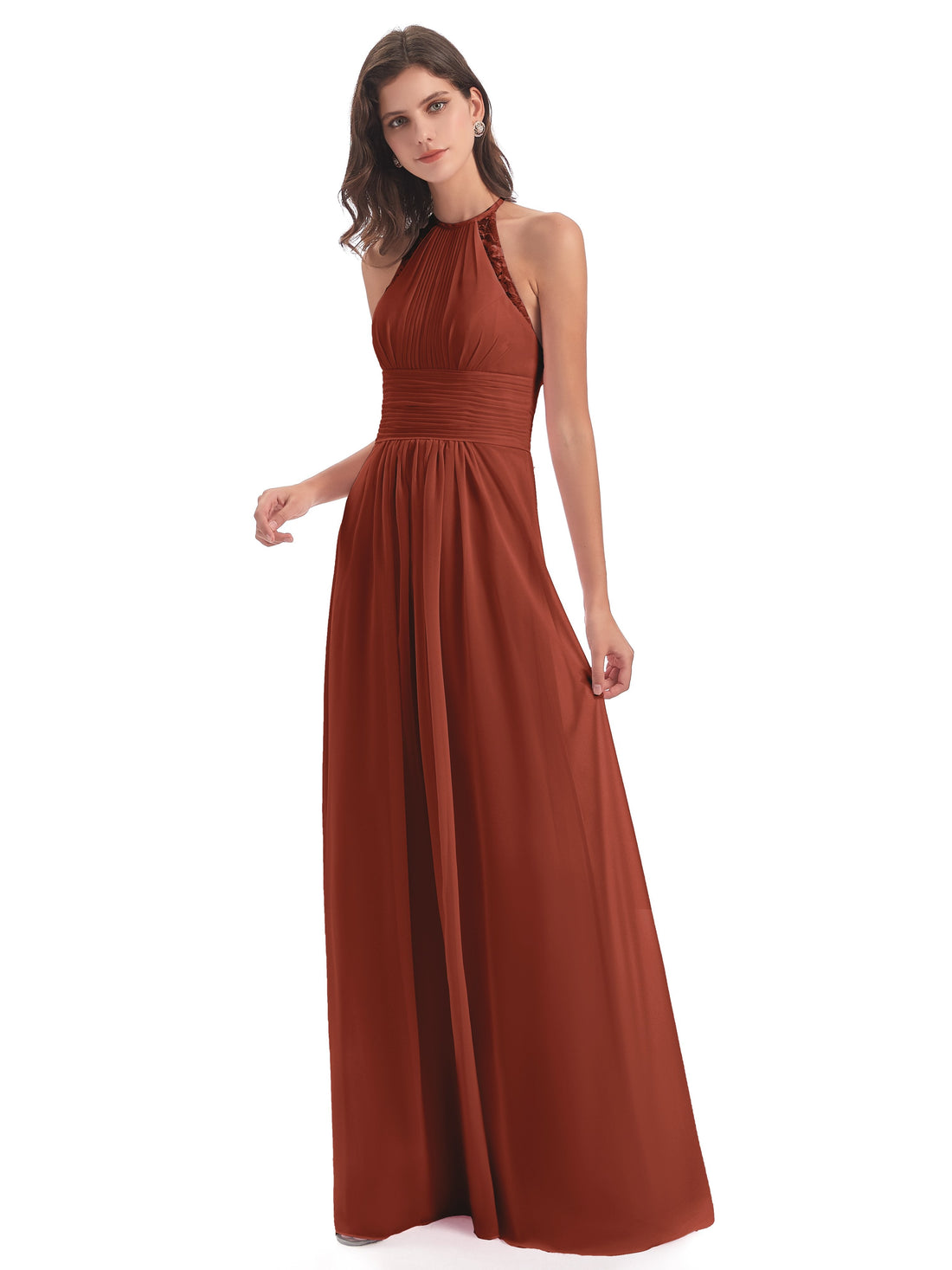 Adilynn Sheath Halter Lace Bridesmaid Dresses