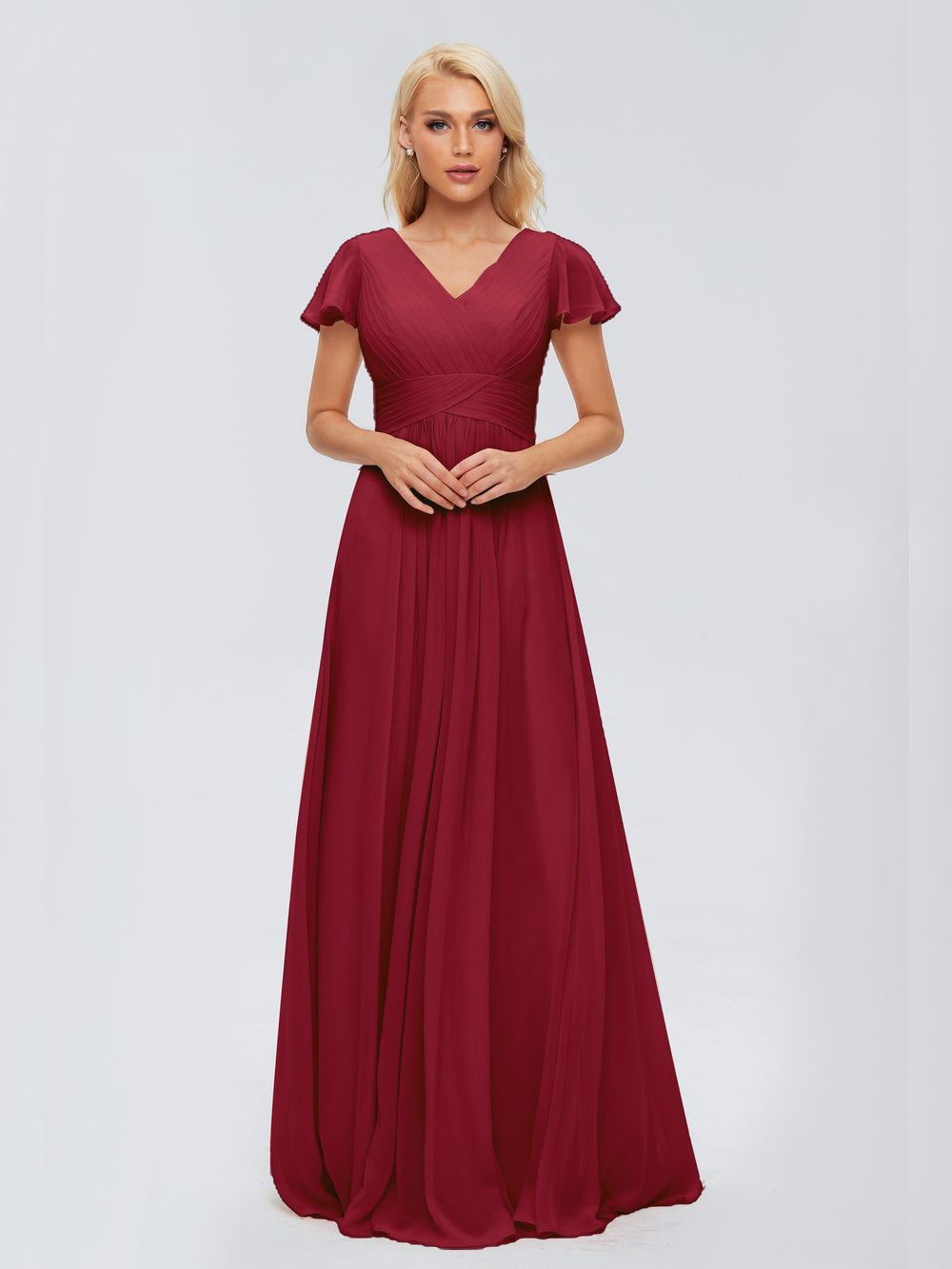 Short Chiffon V Neckline Bridesmaid Gowns Mulberry