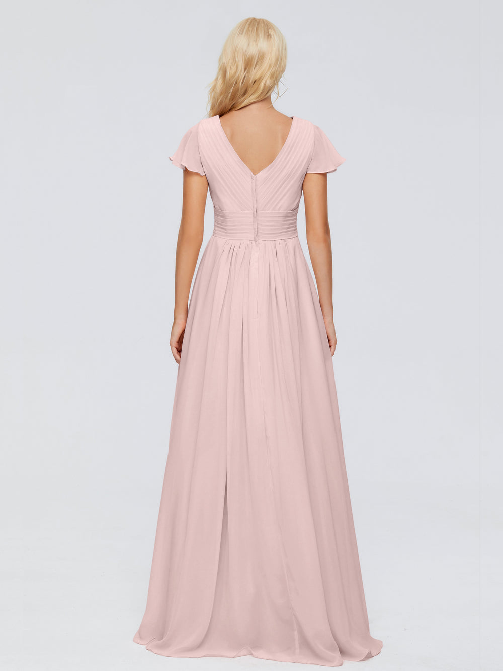 V-Neck Tiered A-Line Chiffon Midi Bridesmaid Dress in Dusty Rose
