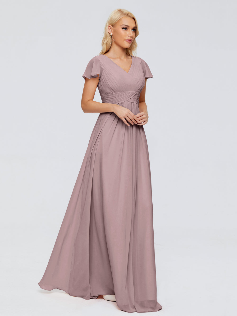 V-neck Chiffon Bridesmaid Dress with Ruffles Vintage Mauve main image 1