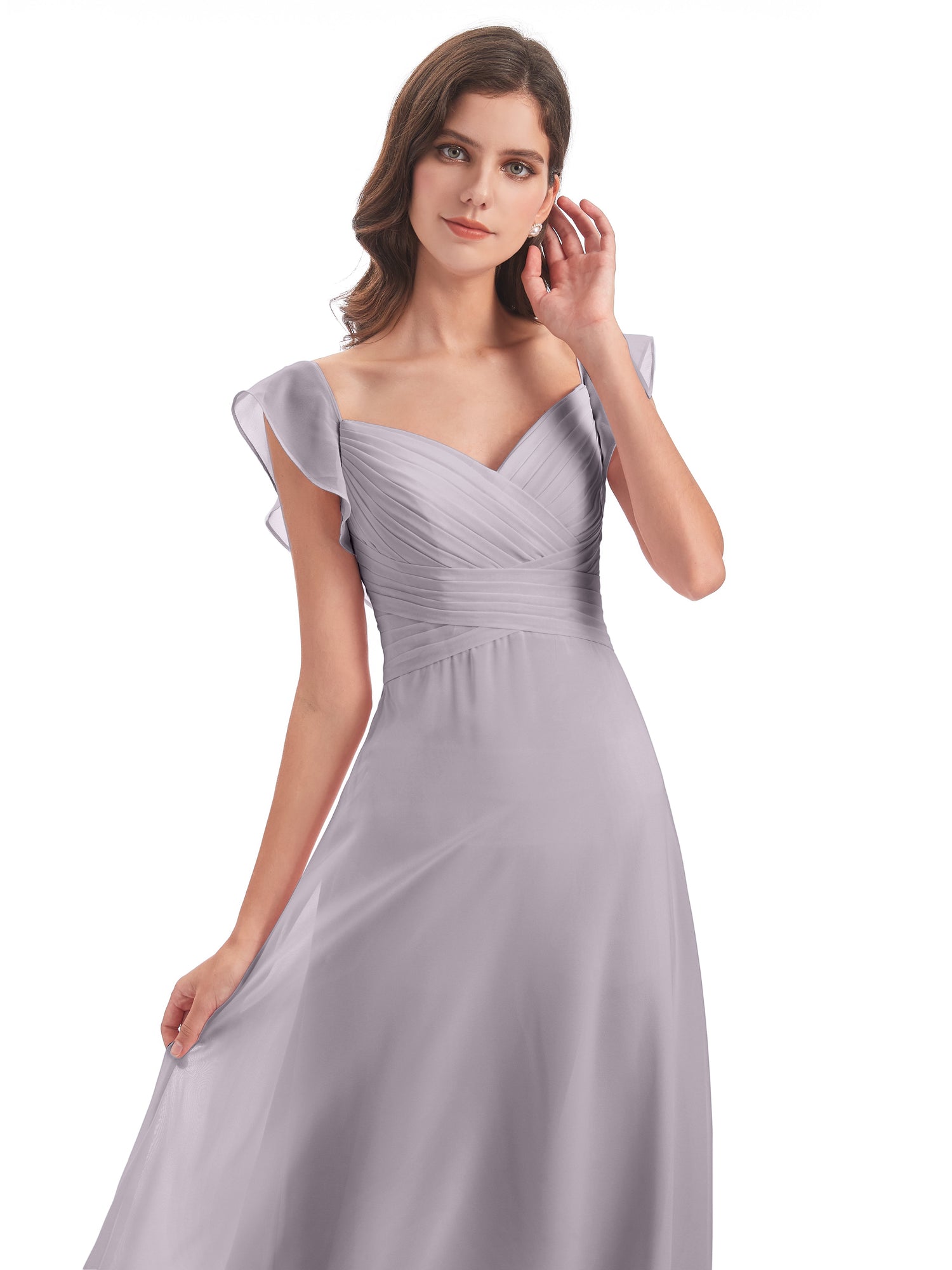 Courtney Sheath V-Neck Straps Chiffon Long Bridesmaid Dresses